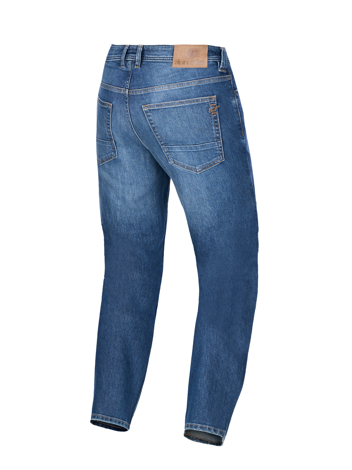 Alpinestars Flex Ast 8 Denim Broek, regular straight motor-denim, blauw, achterkant met leren label en contrasterende stiksels