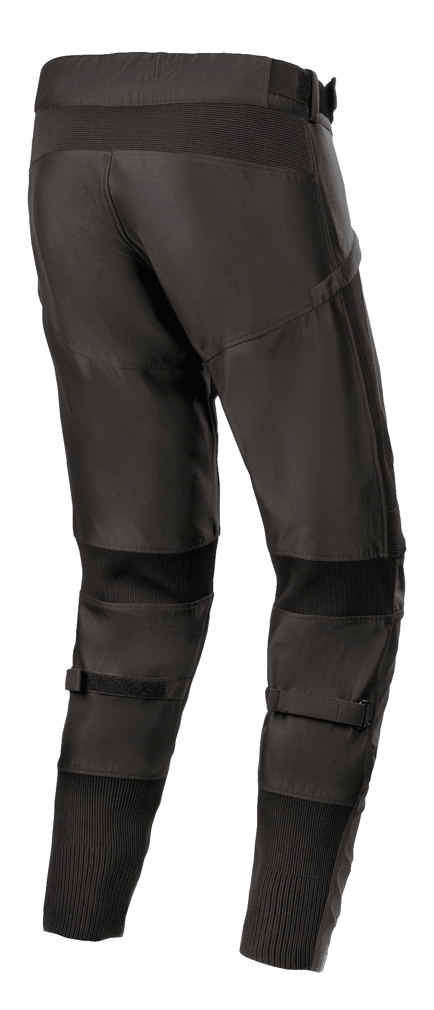 Alpinestars T SP-5 Rideknit® Hose, Textil-Motorradhose, Schwarz, Rückansicht mit hohem Rückenprofil und konischer Passform, mit Strick-Technologie-Stretcheinsätzen an Kniekehlen und Knöcheln, verstellbaren Wadenriemen, Performance-Straßenfahrausrüstung