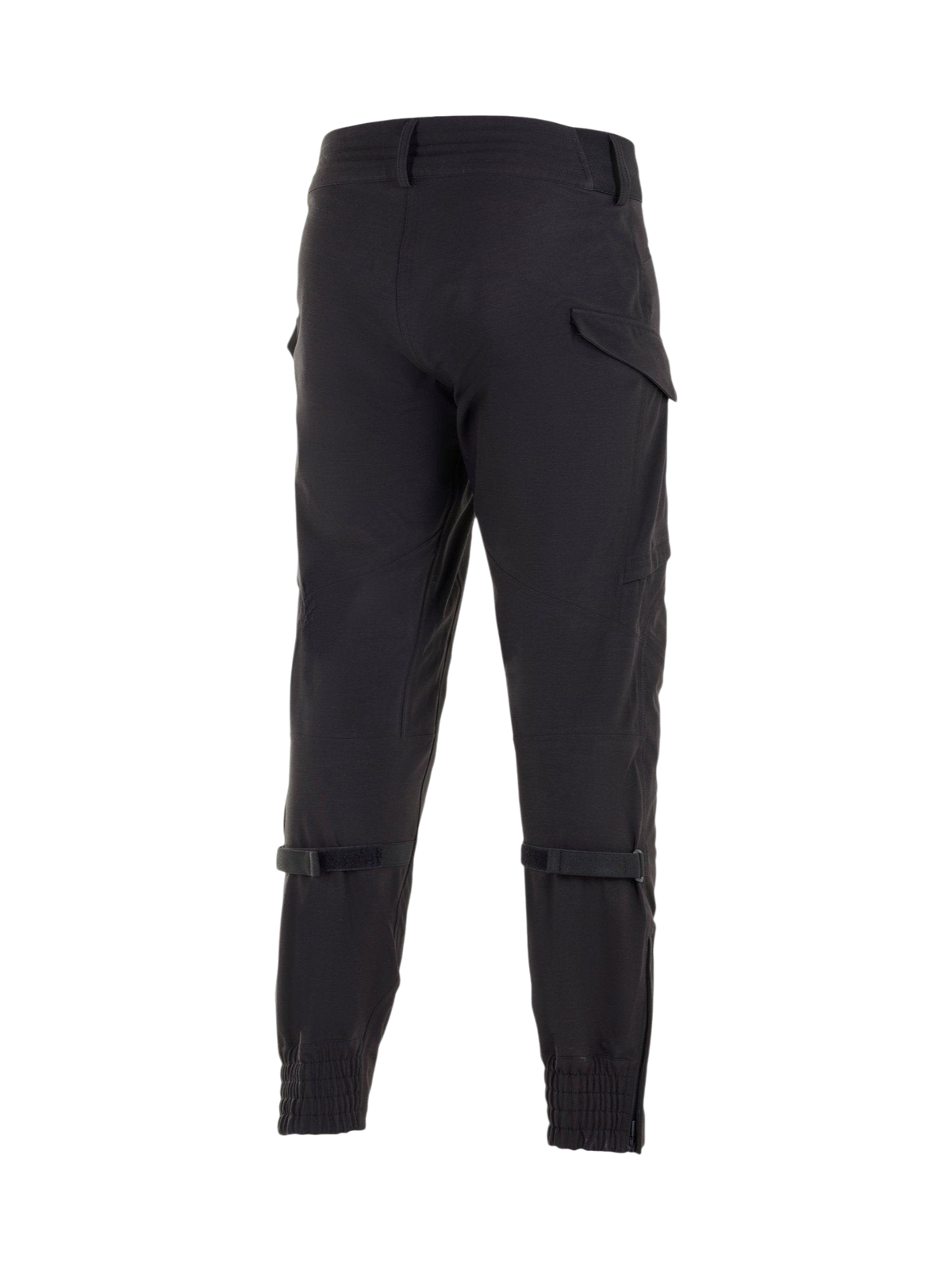 Alpinestars Juggernaut Wasserdichte Hose, urbane Herren-Motorradhose, Schwarz, Softshell-Material mit Wadenverstellern und elastischen Bündchen, Rückansicht.