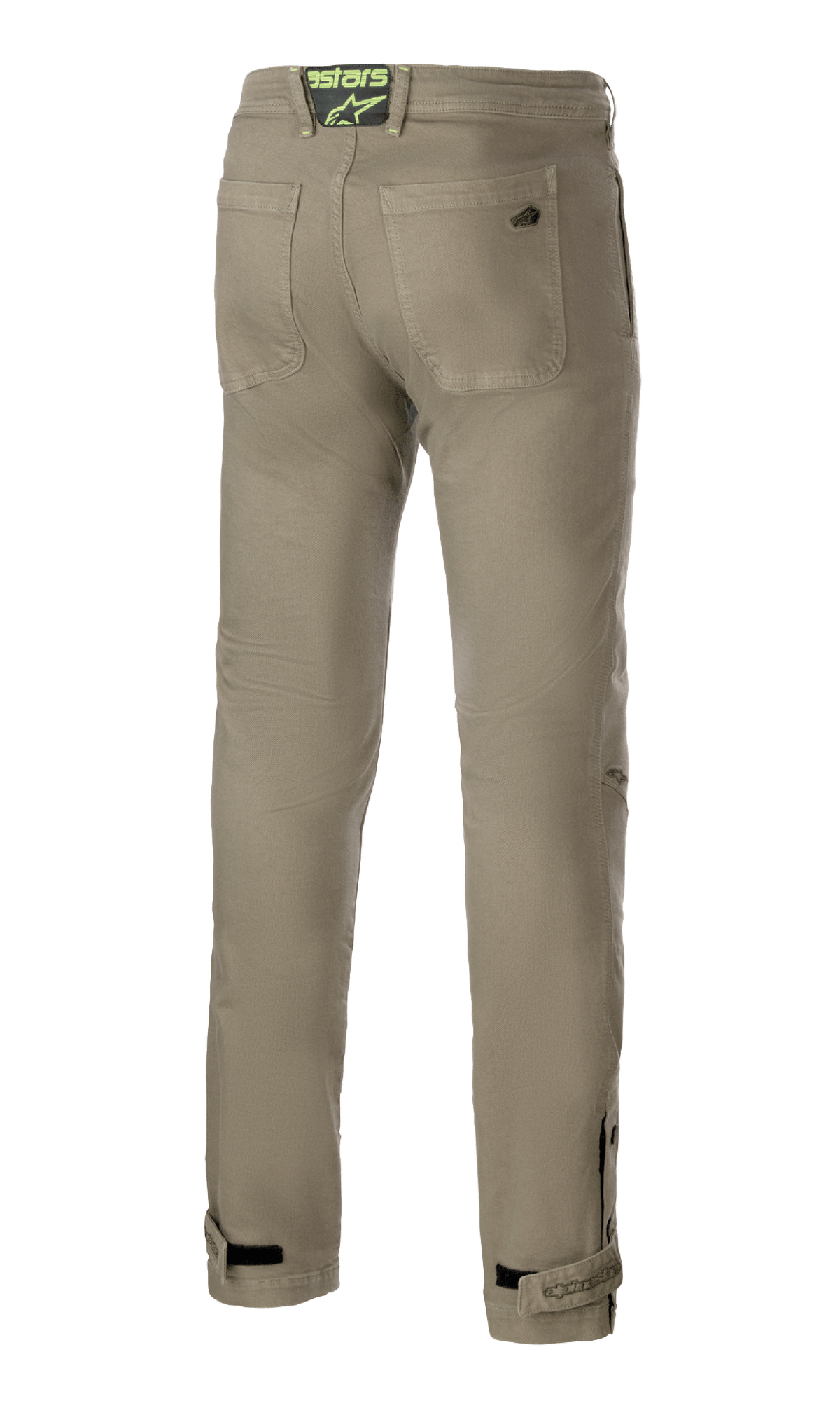 Alpinestars Stratos Regular Fit Tech Motorradhose, Rückansicht in Grau, Jogger-Stil mit konisch zulaufendem Bein, Stretch-Cordura-Denim, verstellbare Wadenabschlüsse, CE-zertifiziert.