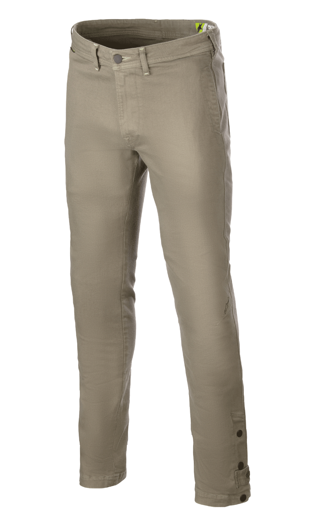 Alpinestars Stratos Regular Fit Tech Motorradhose, Military Green, schützende Fahrhose mit konischem Bein, Cordura-Denim und verstellbaren Druckknöpfen am Knöchel