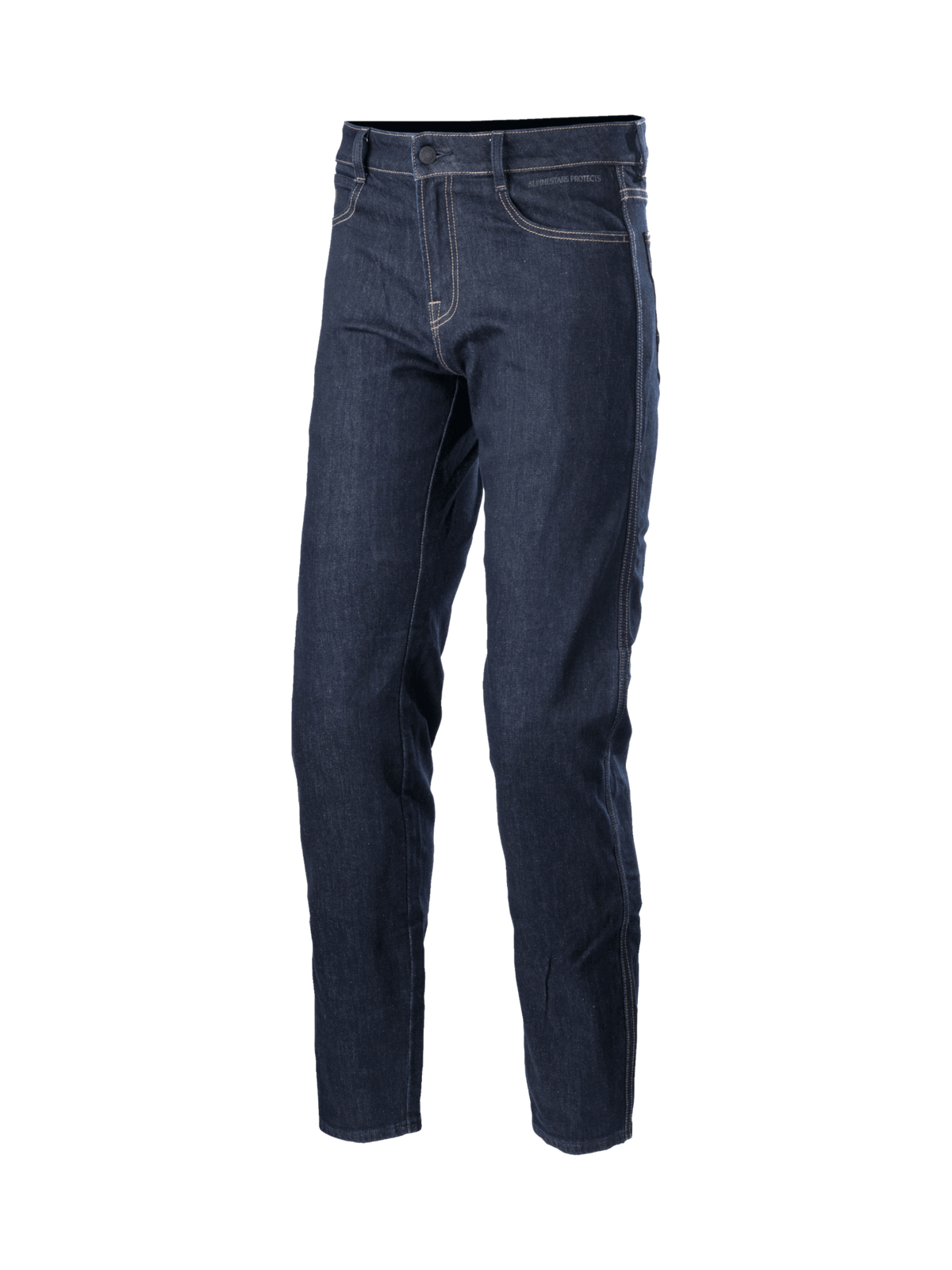 Alpinestars Pantalon Denim Sektor Coupe Standard, jean technique de moto urbain en bleu foncé avec coutures triples, certifié CE