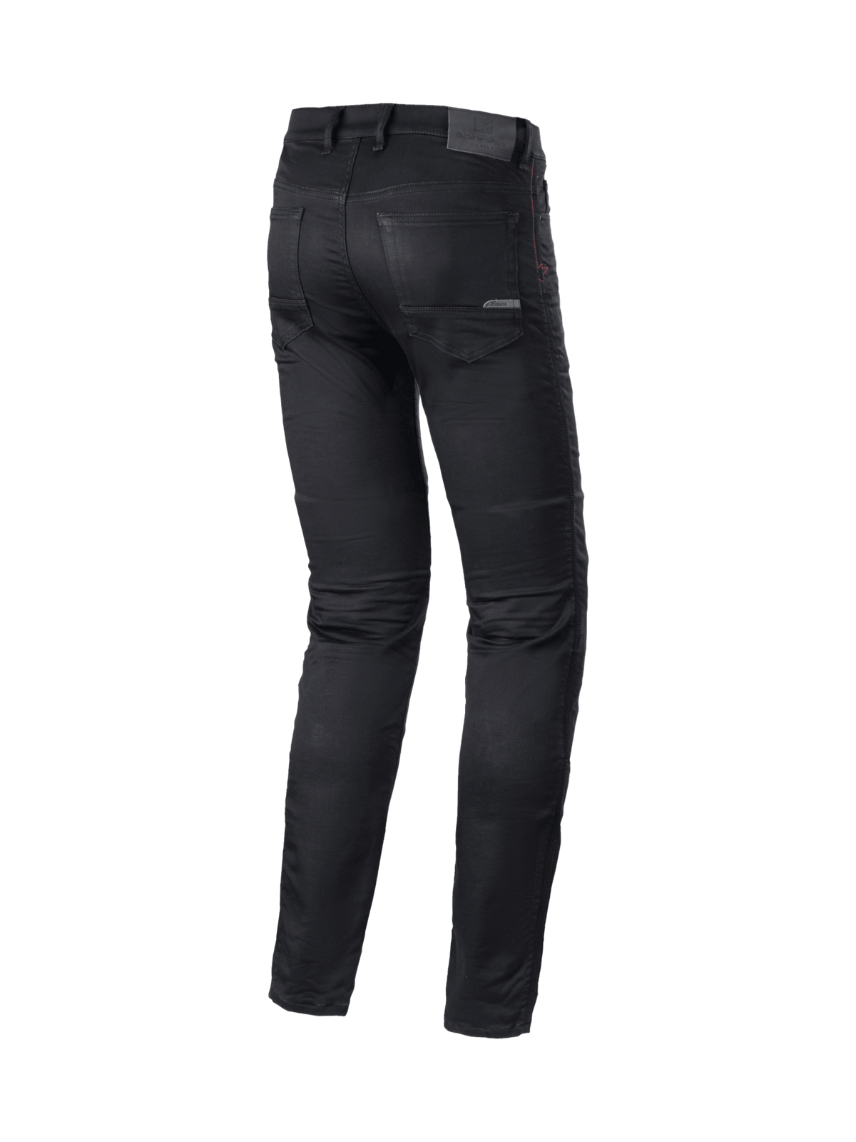 Alpinestars Cerium Tech Stretch Motorrad Jeans, schmale Motorradhose für Herren, Schwarz, einlagiger Stretch-Denim, Rückansicht, CE-zertifiziert.