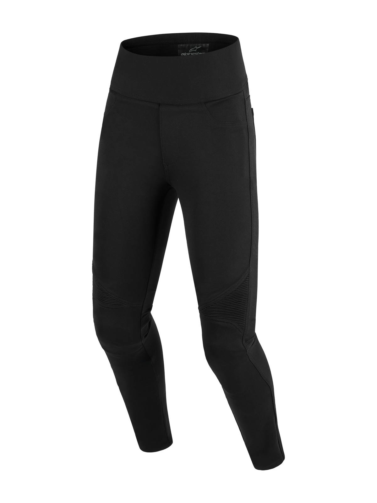 Alpinestars Stella Flex-Ast leggings, motorleggings voor dames, zwart, voorzien van een high-waisted ontwerp en geribbelde accordeonpanelen op de knieën, slim-fit textielconstructie voor stedelijk rijden