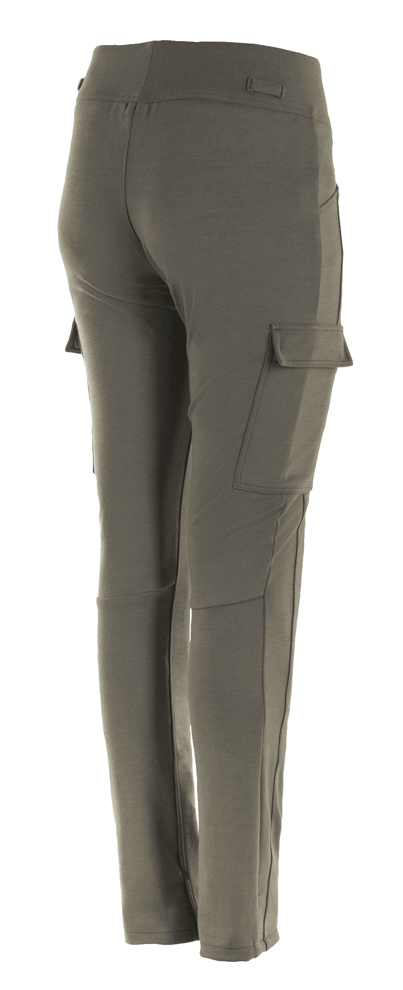 Alpinestars Iria dames leggings, Military Green, driekwart achteraanzicht, voorzien van een cargozak op de dij met klepsluiting, slim-fit ontwerp met anatomische profilering, textielconstructie voor stedelijk motorrijden
