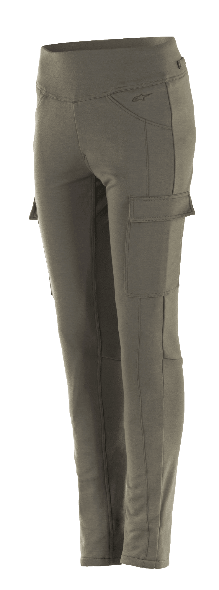 Alpinestars Women's Iria Leggings, olijfgroene motorlegging, slanke pasvorm met zijdelingse cargozakken, brede elastische tailleband, anatomisch geprofileerde motorkleding voor stedelijk gebruik
