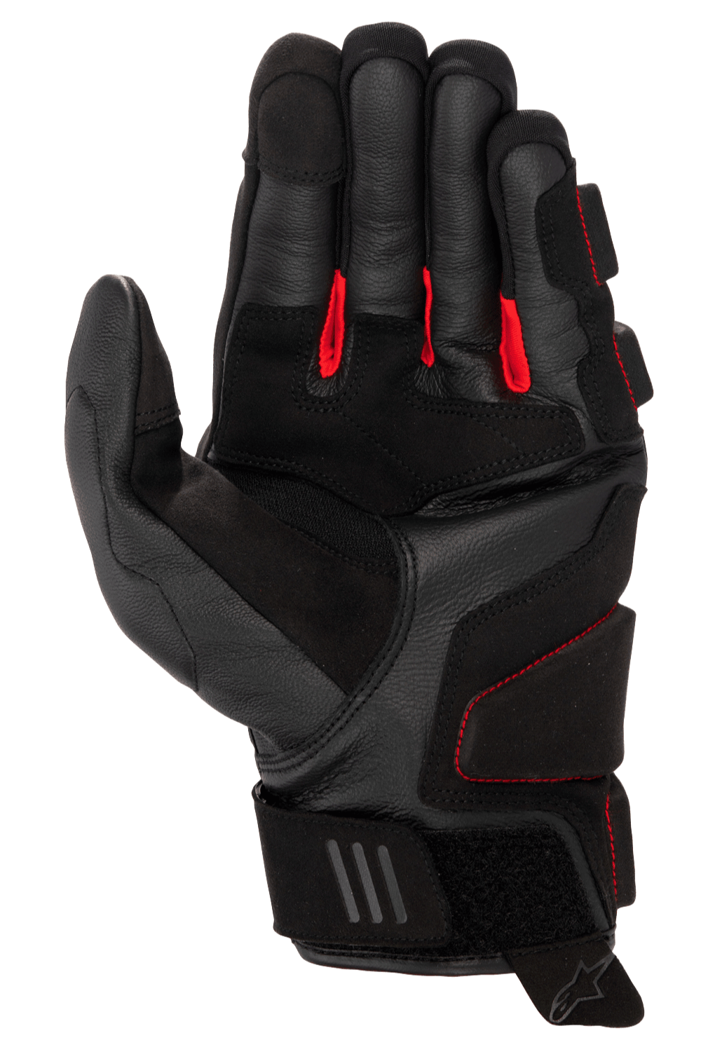 Alpinestars Phenom Leren Handschoenen, motorhandschoenen, zwart en felrood, binnenzijde handpalm van premium geitenleer, rode stof tussen de vingers, versterkte impactzones en verstelbare klittenbandsluiting bij de pols