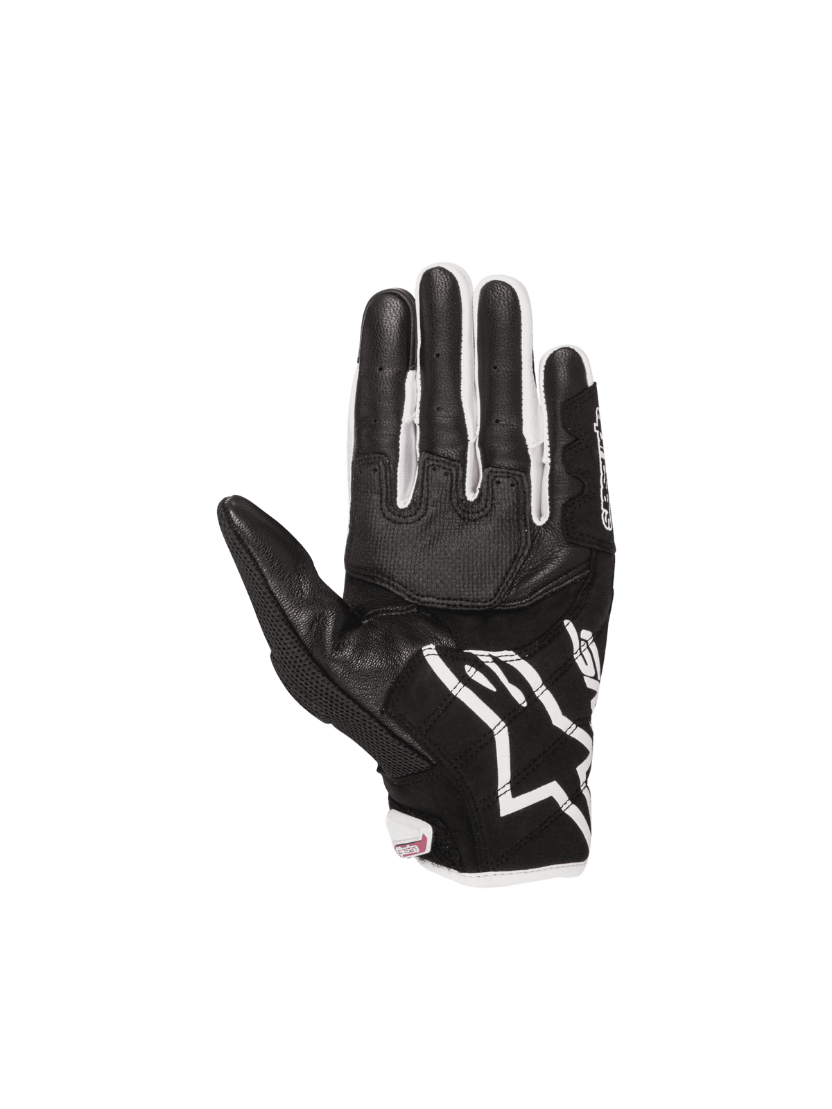 Alpinestars Stella SMX-2 Air Carbon V2 Damen-Handschuhe, schwarz-weiße Lederinnenhand mit verstärkten 3D-Mesh-Einsätzen.
