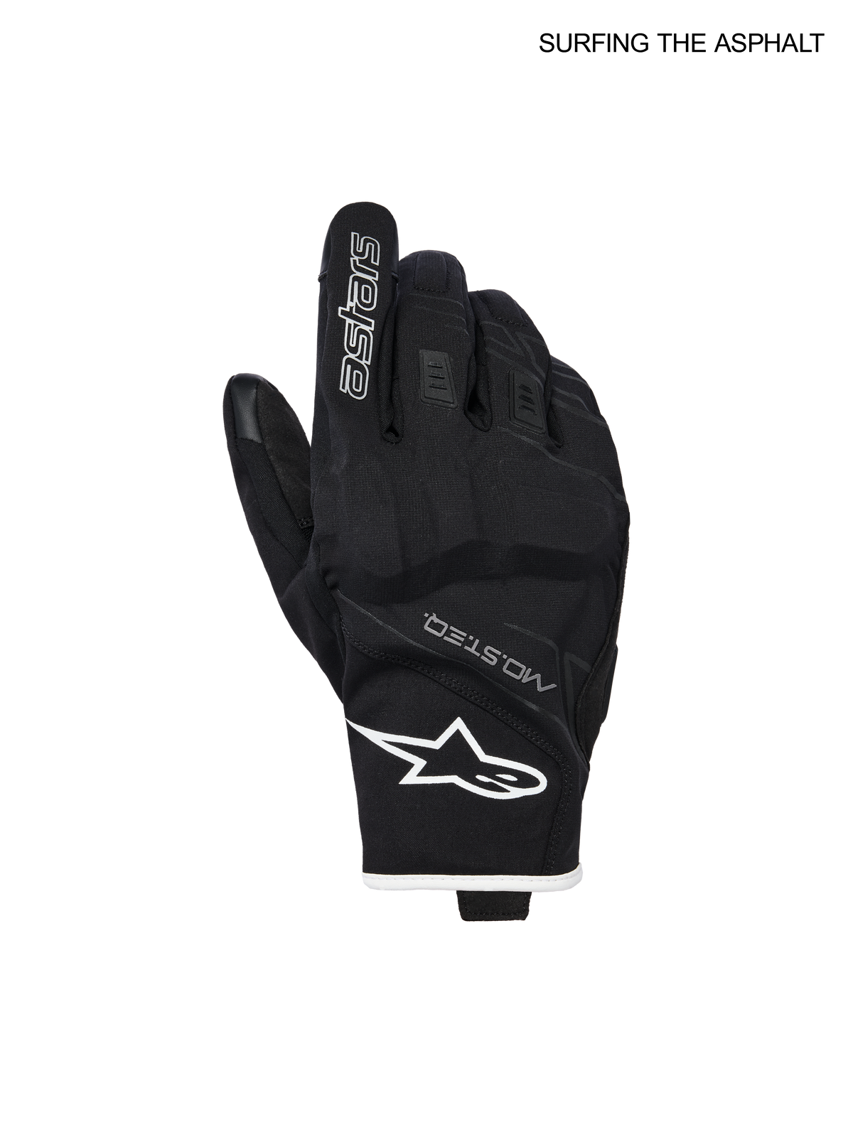 Gants de moto imperméables Moblast d'Alpinestars, gants urbains pour homme noirs et blancs, construction en textile Drystar et cuir de chèvre avec articulations en PU et certification CE