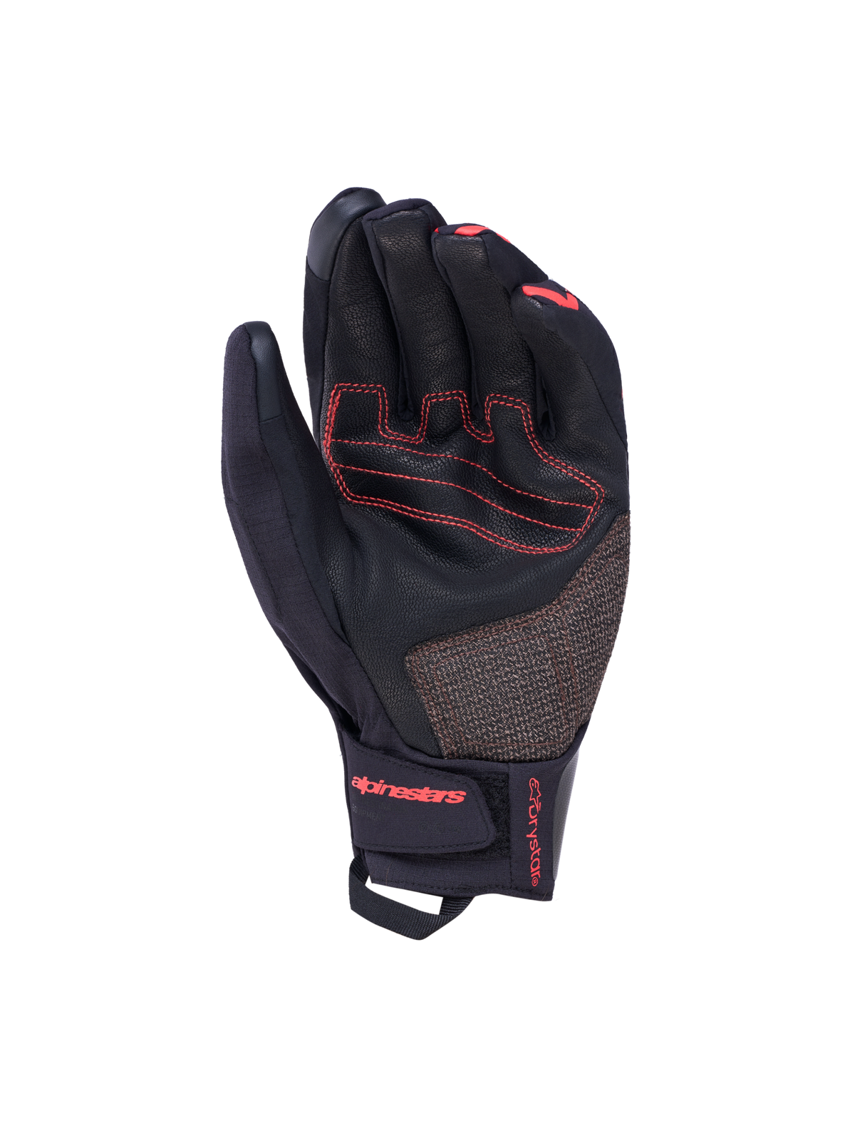 Alpinestars Harok Pro Drystar handschoenen, adventure motorhandschoenen, zwart en donkergrijs met rode stiksels, waterdicht touring-ontwerp met leren handpalm