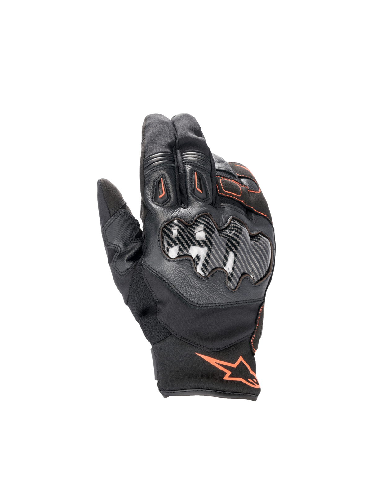 Alpinestars SMX-1 Drystar® Handschuhe, wasserdichte Motorradhandschuhe, Herren, Schwarz und Rot Fluo, mit Carbon-Knöchelschutz und Drystar® Membran.
