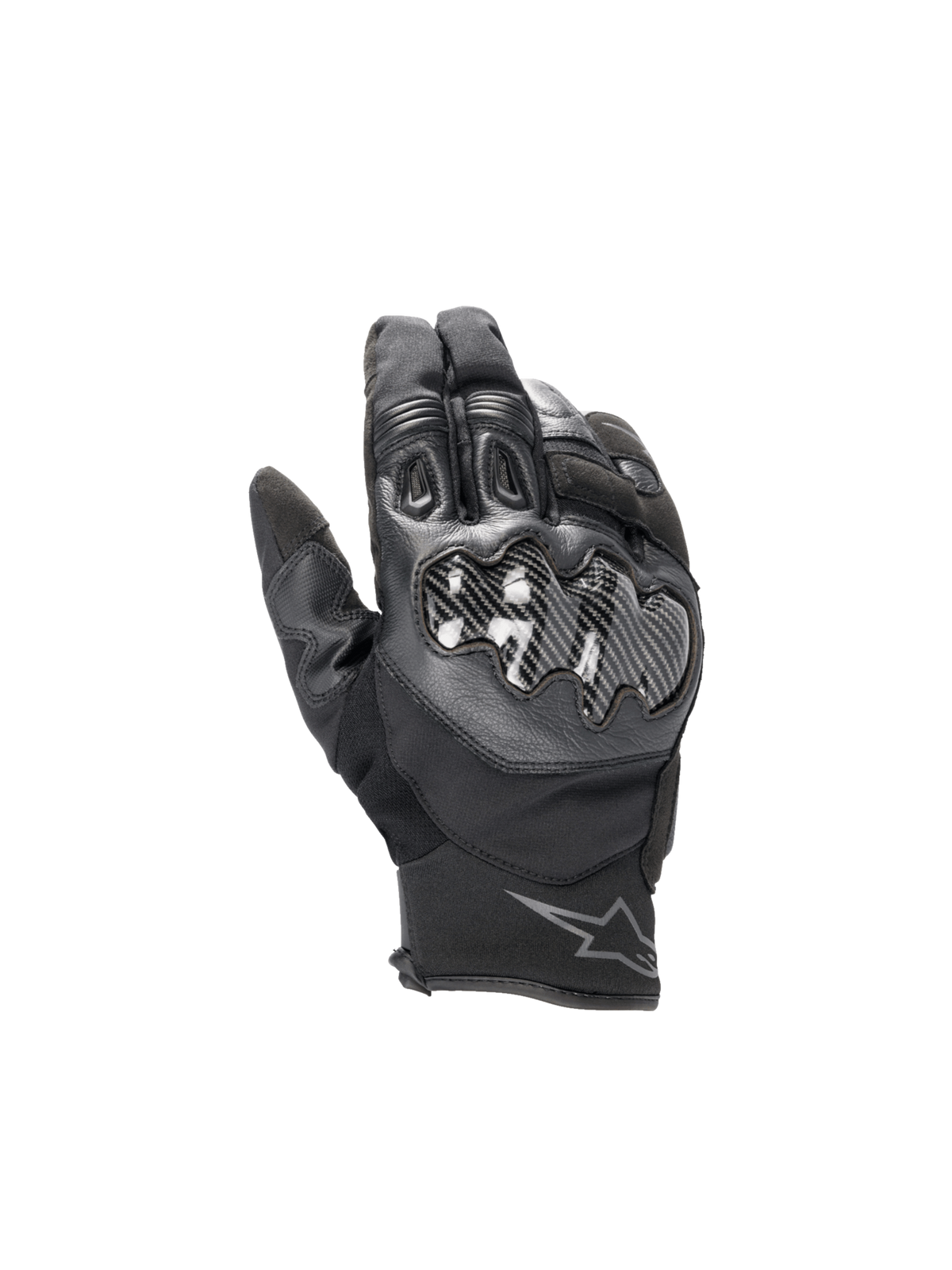 Alpinestars SMX-1 Drystar Handschuhe, wasserdichte Herren-Motorradhandschuhe, Schwarz, Carbon-Knöchelschutz, kurzes Bündchen, Leder-Textil-Konstruktion für Road-Racing.