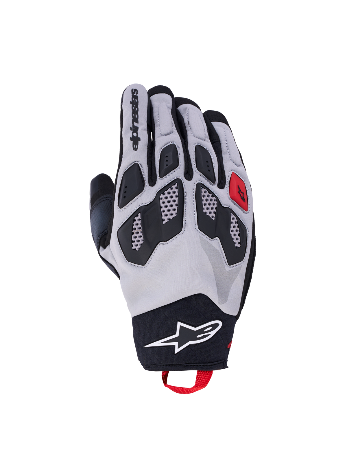 Alpinestars Gants Maxdura Drystar®, gants de moto adventure gris et noir avec accents rouges, dotés d'une protection des articulations en TPR et d'une construction imperméable