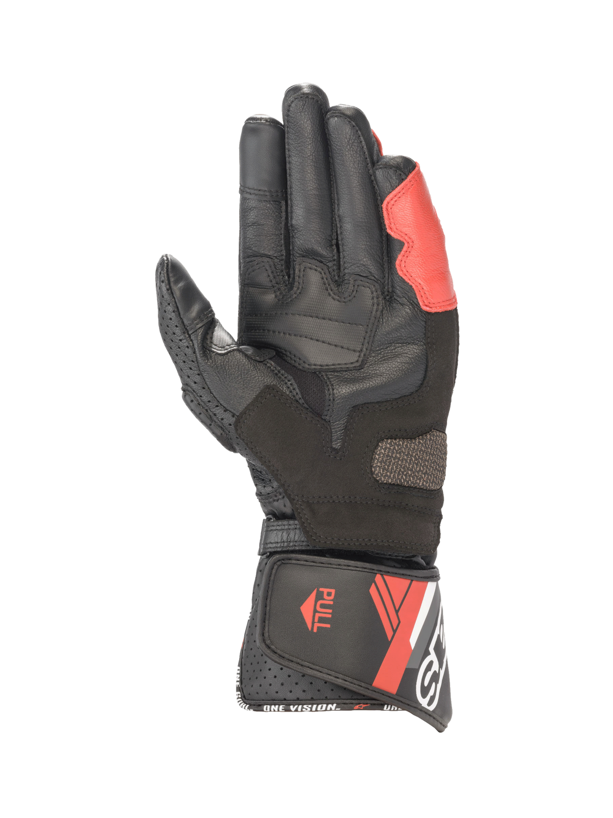 Alpinestars SP-8 V3 Gloves, Men's Motorcycle Racing Gloves, Black and Bright Red leather with palm reinforcements.