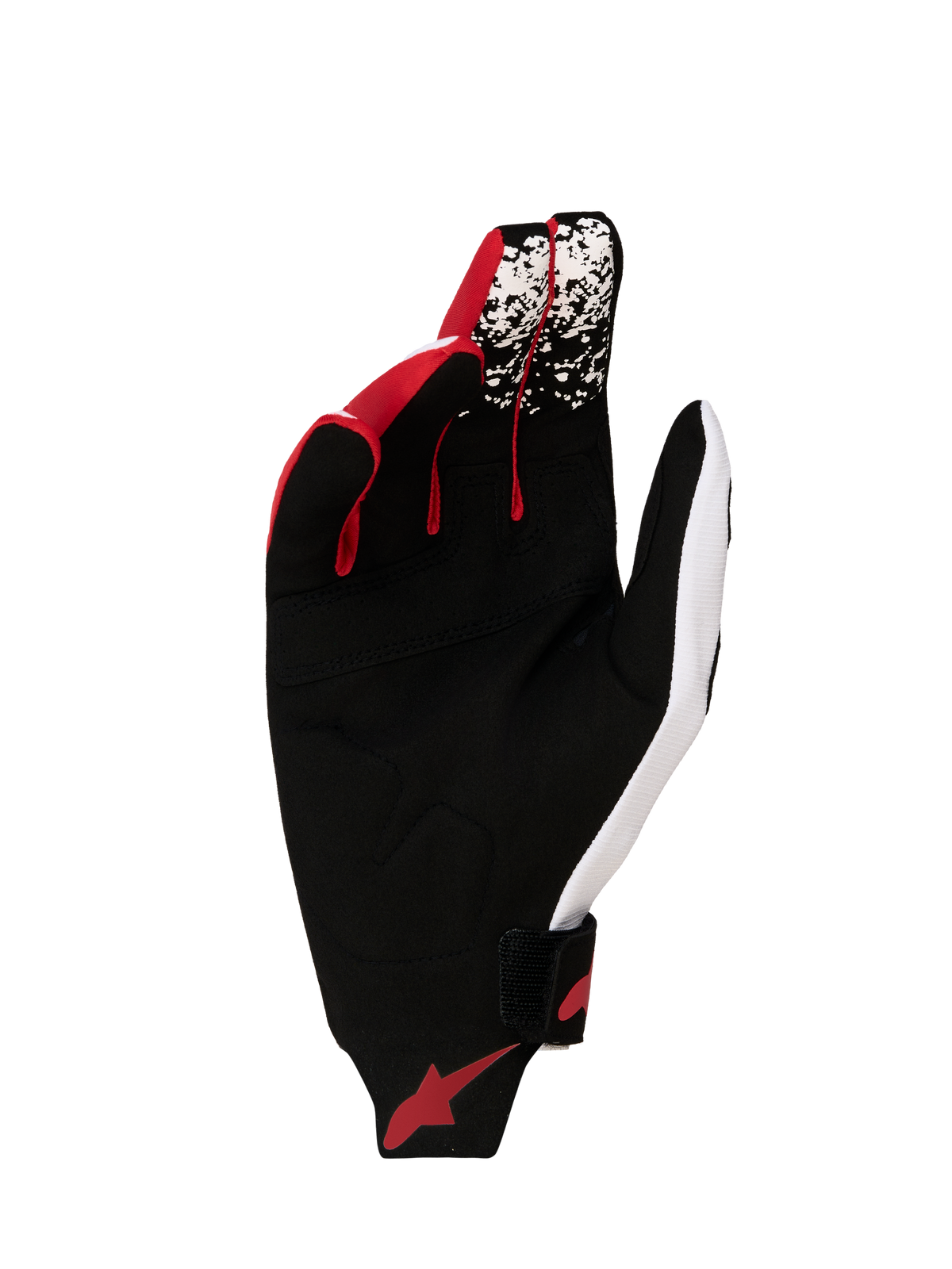 Alpinestars Techstar Handschoenen 2027, motocrosshandschoenen voor heren, zwart, wit en rood fluo, palmzijde met versterkt suède voor extra grip en duurzaamheid.