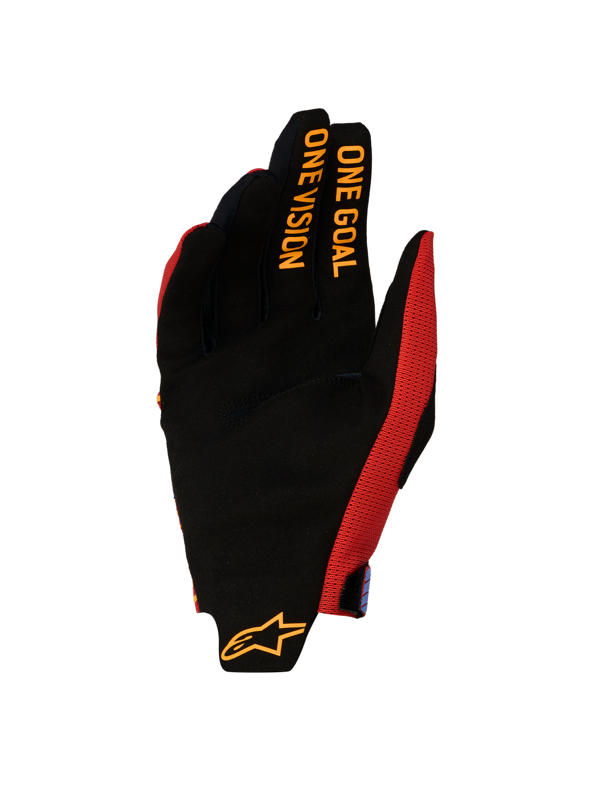 Alpinestars Radar Pro 2027, gants de motocross homme, rouges et noirs, paume en suède et graphisme One Goal One Vision