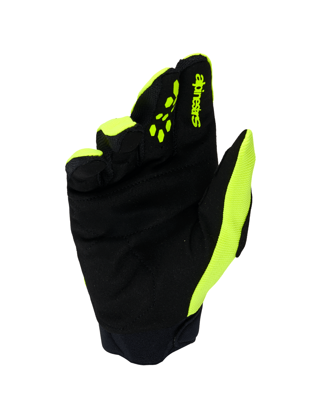 Alpinestars Full Bore V2 Handschuhe, Motocross-Handschuhe, Gelb Fluo und Schwarz, Handflächenansicht mit verstärktem synthetischem Wildleder, Neopren-Manschette und leuchtend gelben Akzenten an den Seiten und Fingern