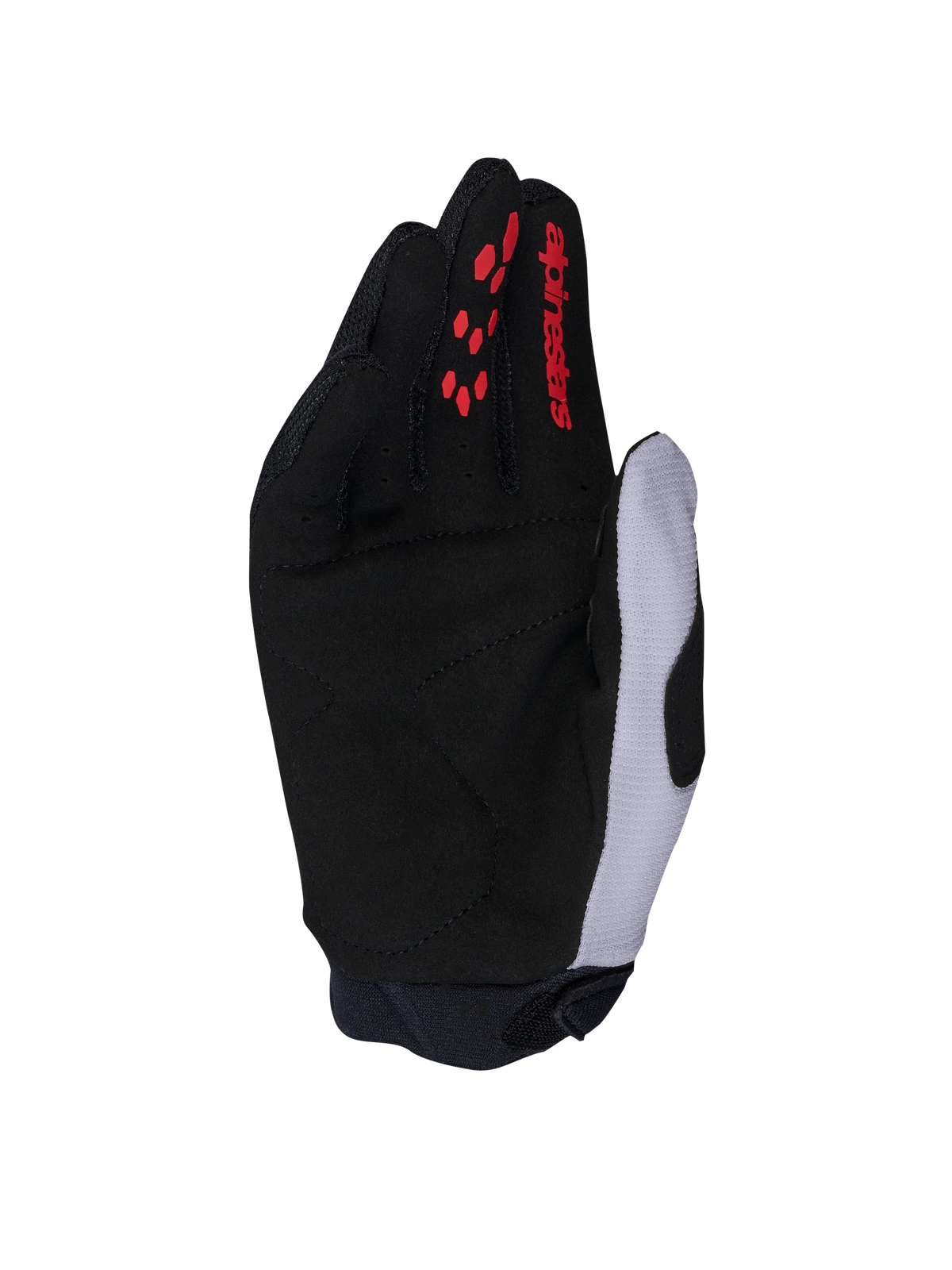 Alpinestars Full Bore V2 handschoenen, zwart en licht lilac motocrosshandschoenen met synthetisch suède handpalm.