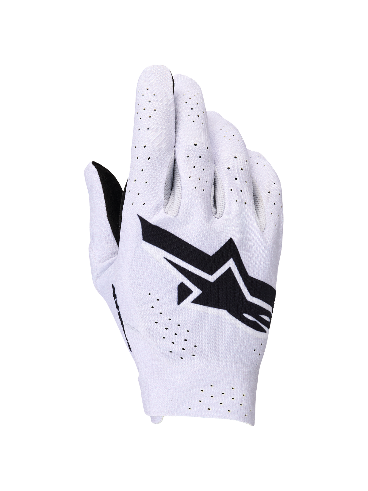 Alpinestars Supertech MX handschoenen, motorcross handschoenen, licht lila en zwart, rugzijde met een groot zwart Alpinestars-logo en lasergesneden perforaties voor ventilatie, lichtgewicht enkellaags stretchconstructie voor off-road racen