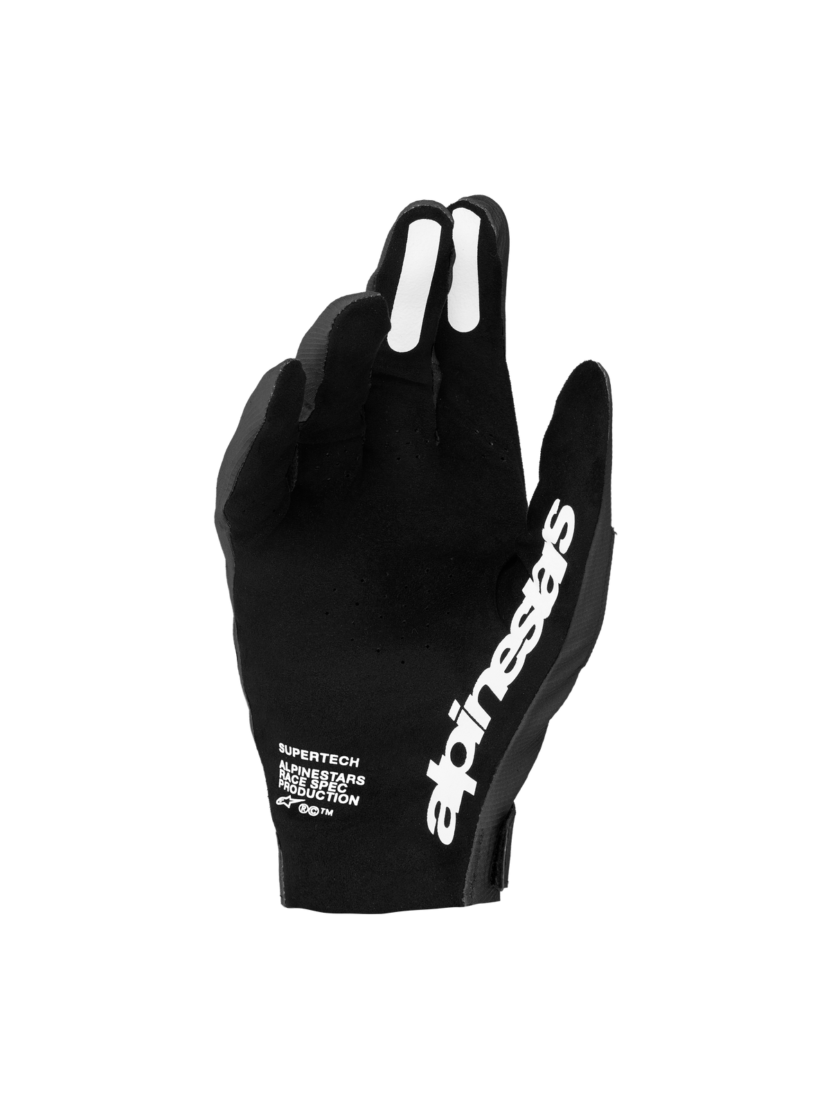 Alpinestars Supertech MX handschoenen 2027, heren-motorhandschoenen voor motocross, zwart en wit, geperforeerde handpalm en siliconen grip.