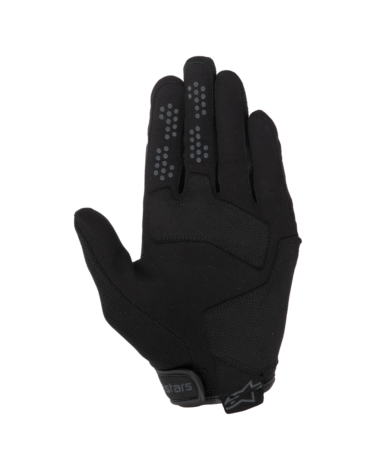 Alpinestars Chrome V2 Handschuhe, Urbane Motorradhandschuhe, Black Asphalt, Handflächenansicht mit Konstruktion aus synthetischem Wildleder, Silikon-Grip-Punkten an Zeige- und Mittelfinger und verstellbarem Klettverschluss am Bündchen.
