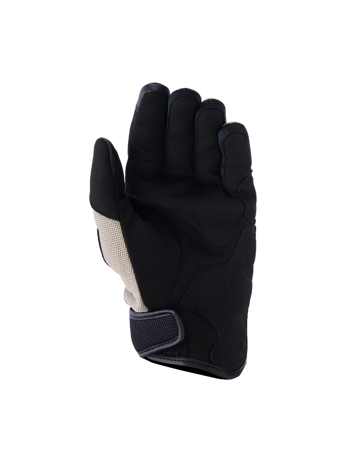 Alpinestars Ignite handschoenen, Aluminum Black, zicht op de handpalm van stedelijke motorhandschoenen met een versterkte synthetische suède handpalm, ademende mesh-inzetstukken en een klittenbandsluiting bij de manchet