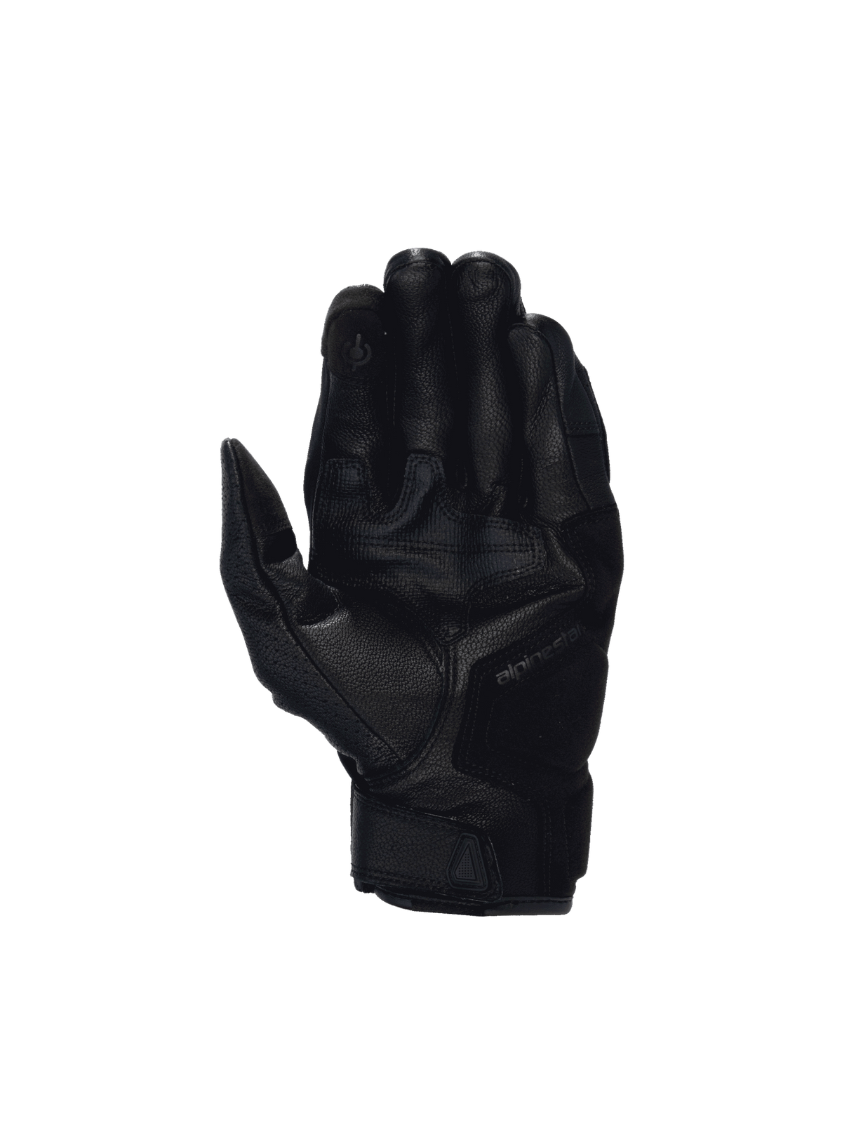 Alpinestars Celer V3 Handschuhe, schwarze Motorradhandschuhe aus Ziegenleder, verstärkte Handfläche und Touchscreen-Spitze.