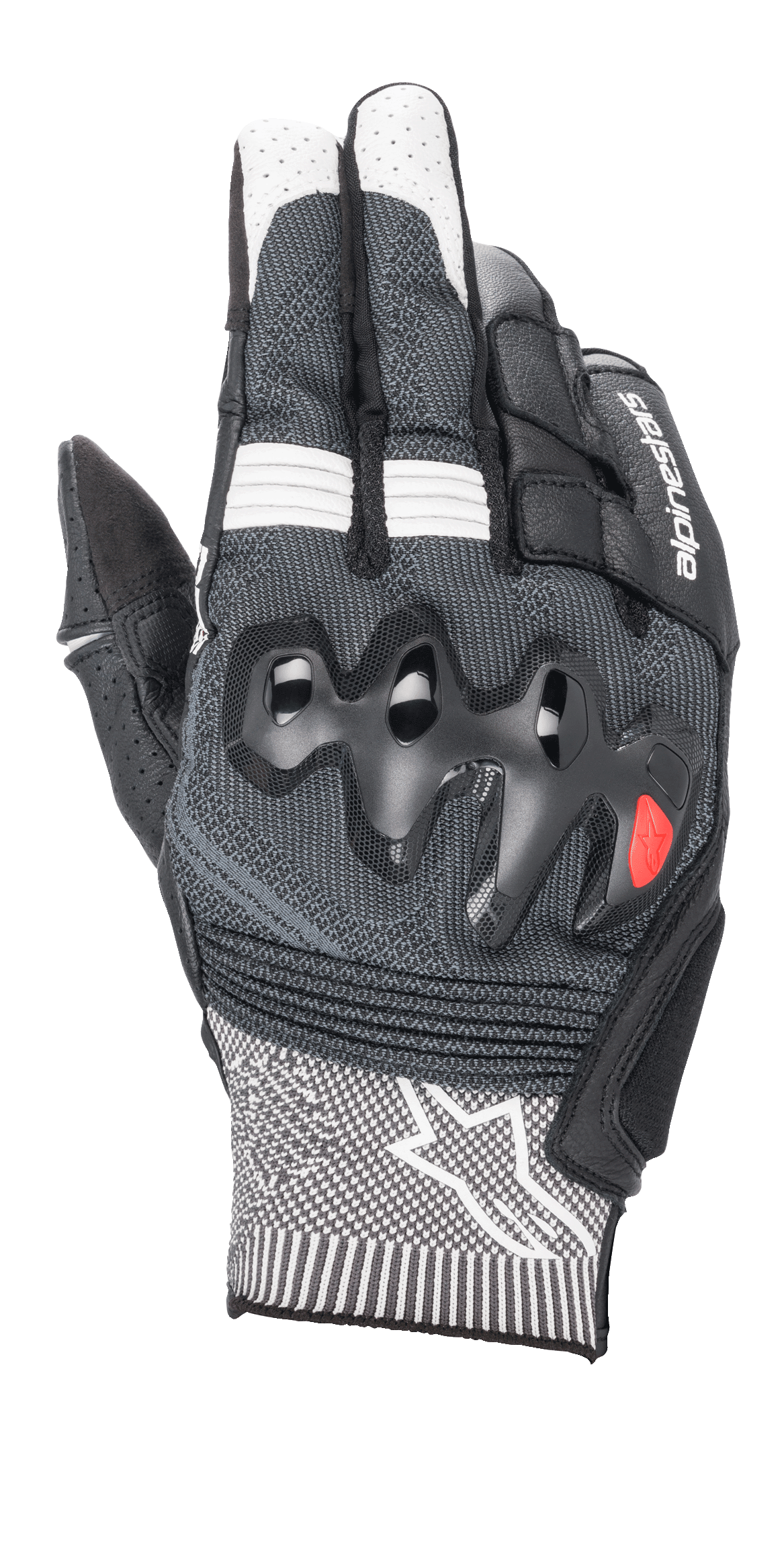 Alpinestars Morph Sport Handschuhe, Motorradhandschuhe, Schwarz und Weiß, mit grauem MorphTech Weave-Handrücken, überinjiziertem Knöchelschutz, RIDEKNIT-Einsätzen und weißem Stern-Logo auf der Manschette