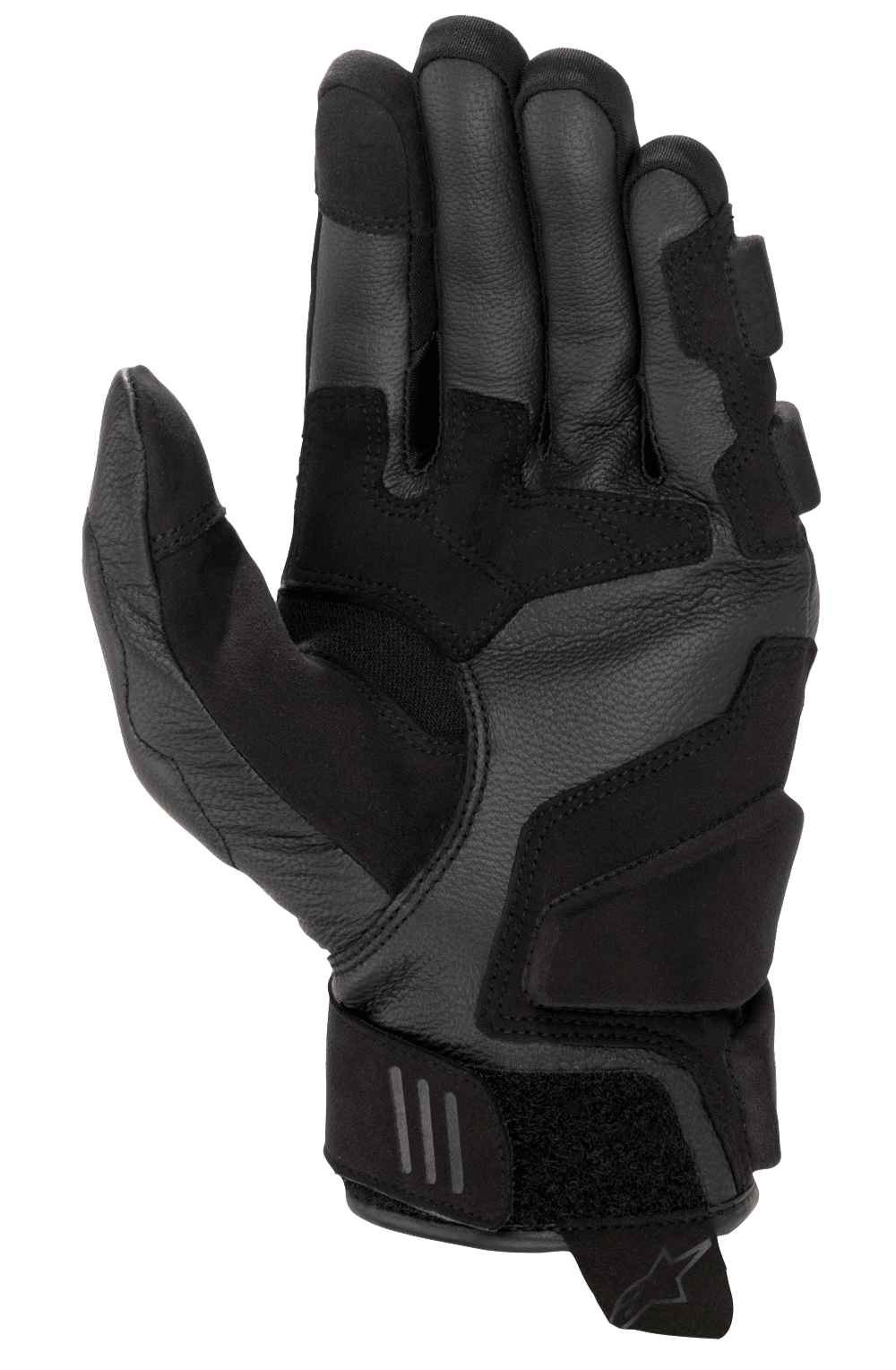 Alpinestars Stella Phenom Leren Air dameshandschoen, zwart, weergave van de handpalm met versterkte geitenleren constructie, gewatteerde landingszones, ergonomische stretch-inzetstukken en klittenband polssluiting met treklipje