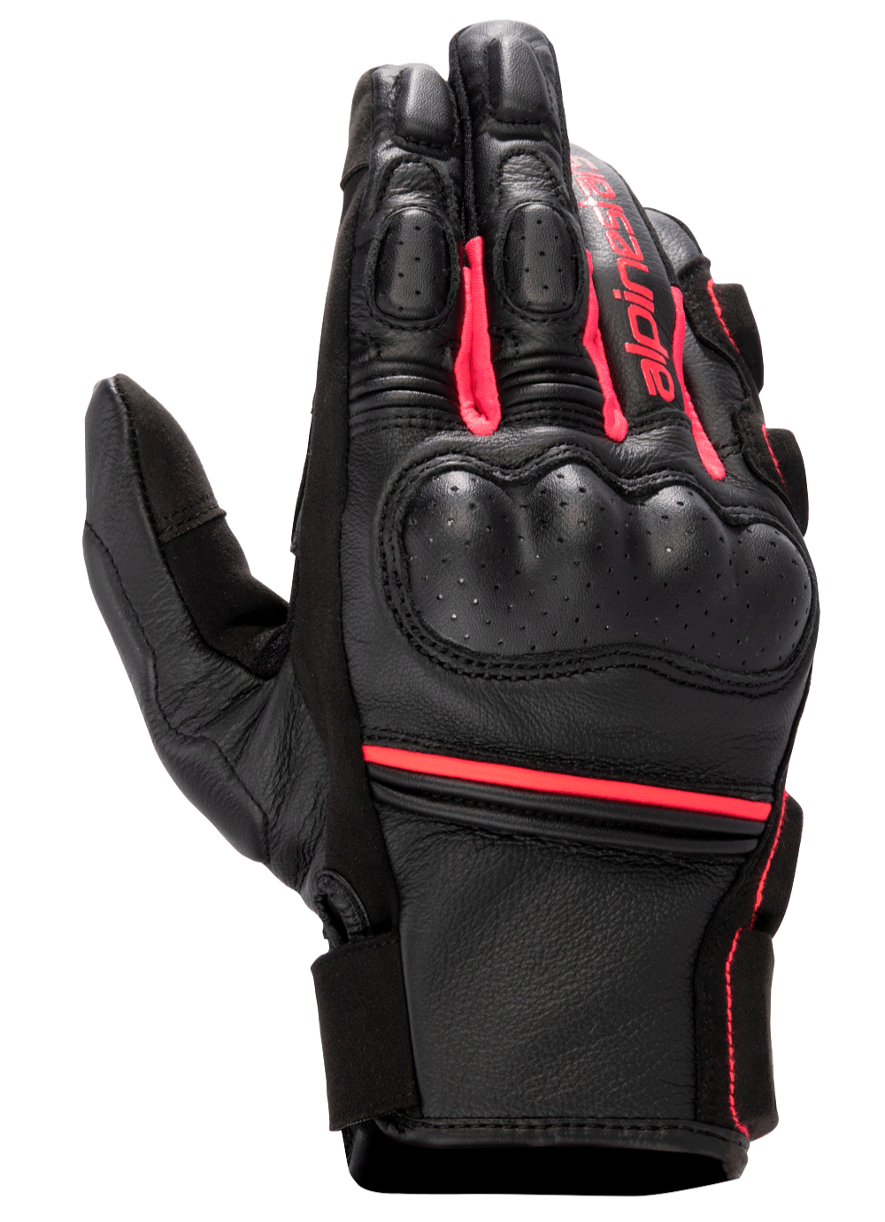 Alpinestars Stella Phenom Leather Air handschoen, dames motorhandschoen, zwart en Diva Pink, harde knokkelbescherming, geperforeerde leren constructie, kort manchet met Alpinestars-branding, sportieve rijuitrusting