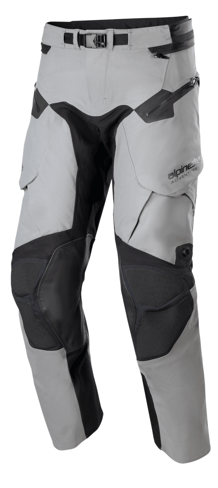 Pantalon Alpinestars Boulder 3L GORE-TEX, pantalon de moto pour l'aventure et le touring, gris foncé et noir, panneaux de genoux renforcés en Superfabric, poches cargo zippées, ceinture ajustable, construction imperméable durable pour le tout-terrain et l'aventure