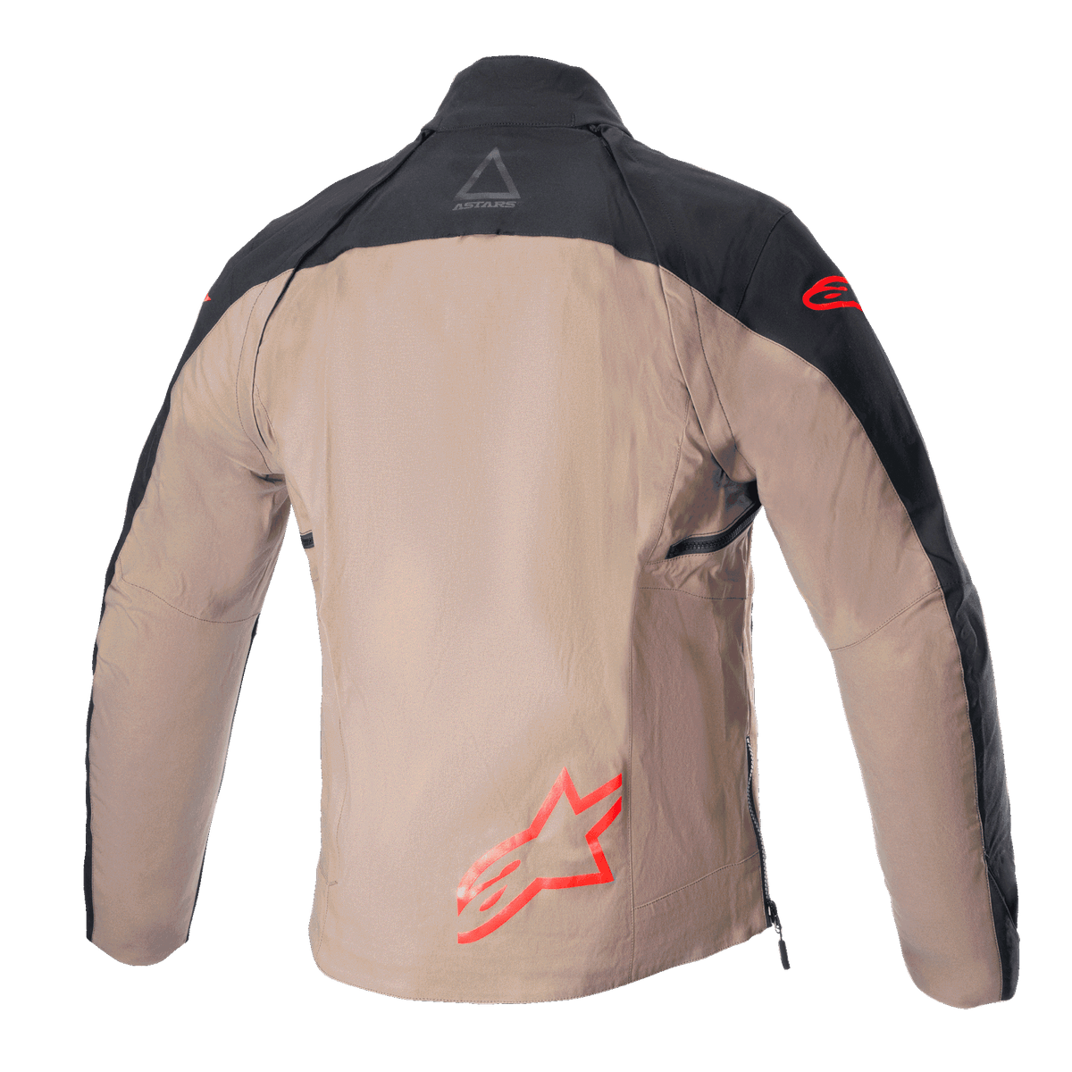 Veste Alpinestars Techdura, veste enduro tout-terrain, noir et brun falcon, vue arrière sans gilet tactique, avec logos Astars rouges et construction robuste en toile de polyamide.
