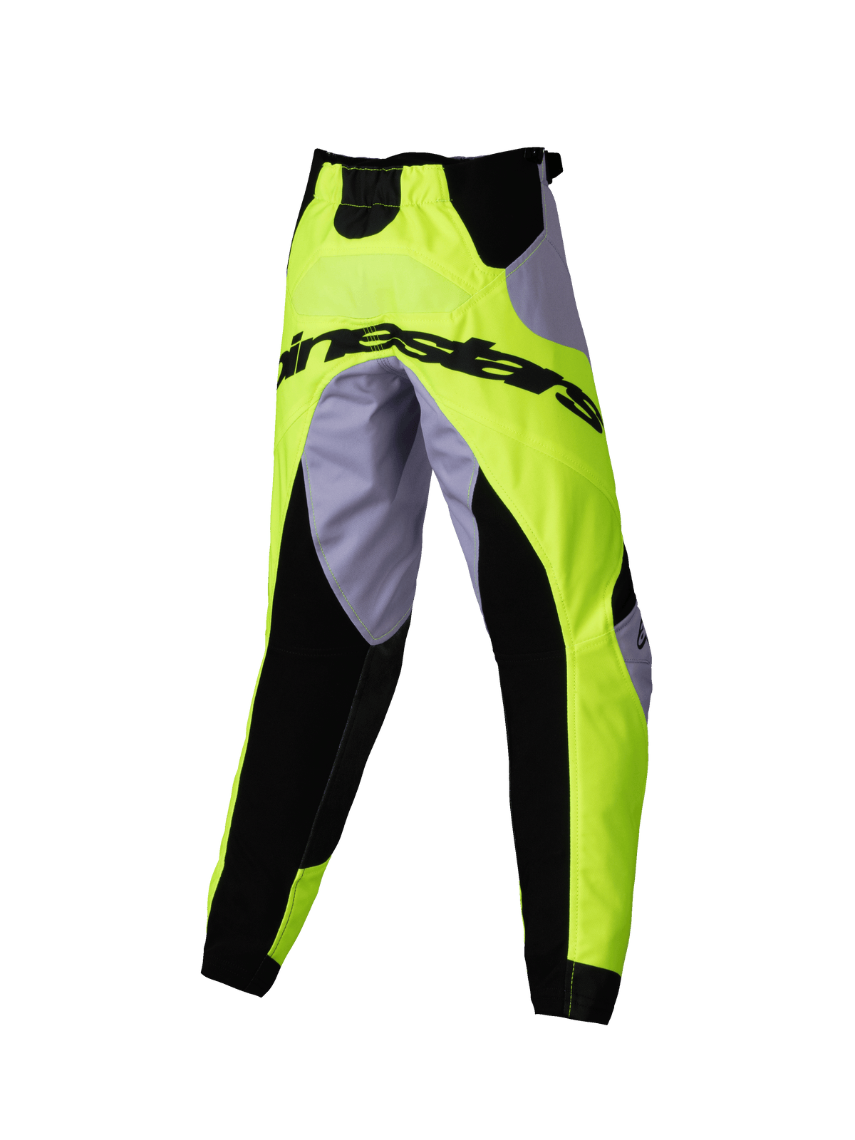 Alpinestars 2025 Kids Racer Veil Hose, Motocross-Hose, Grau und Gelb Fluo, mit schwarzen Stretch-Einsätzen und Alpinestars-Logo auf der Rückseite, sportliches ergonomisches Design für den Jugend-Offroad-Rennsport