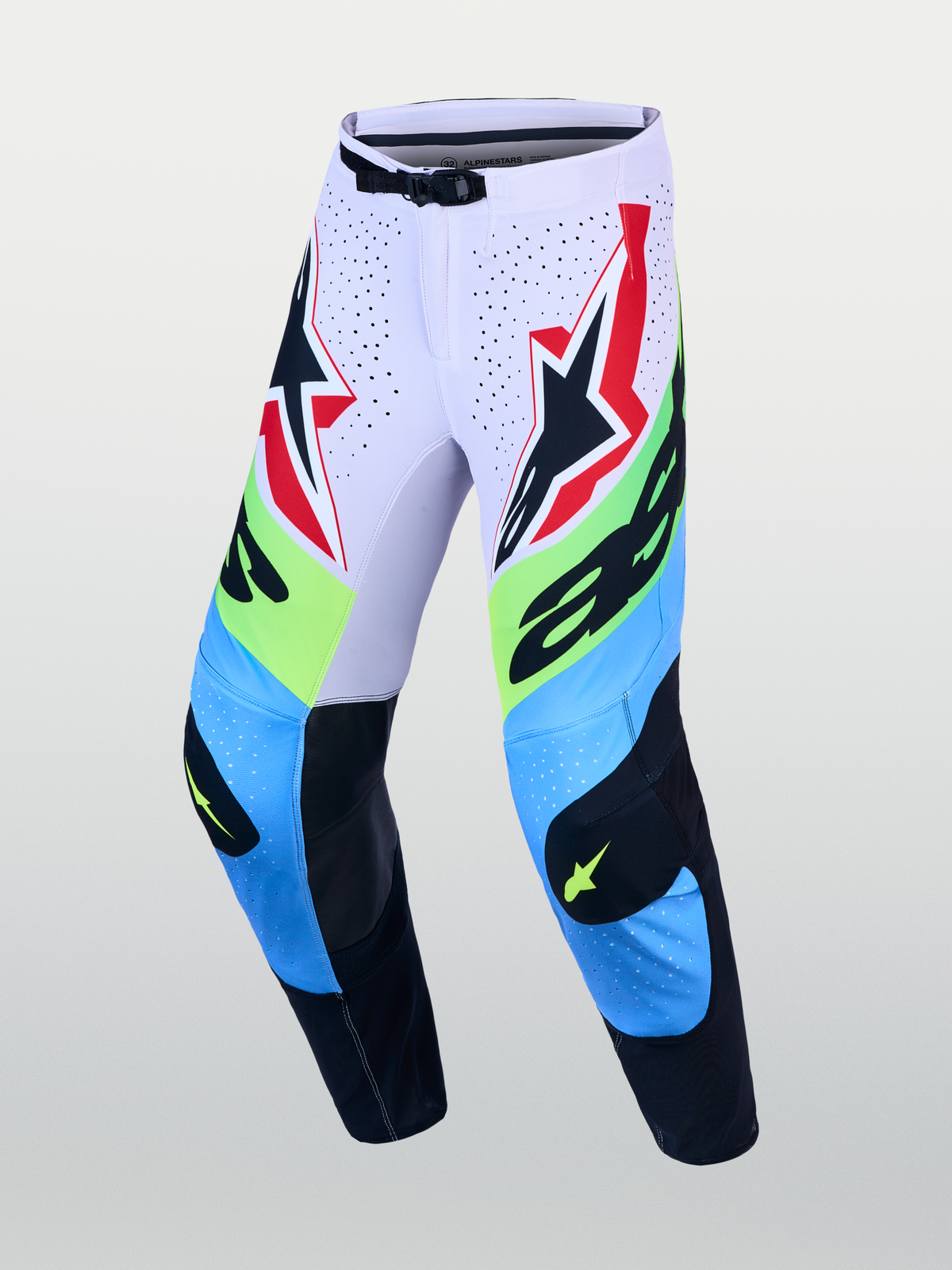 Alpinestars pantalon Supertech Dyna 2027, pantalon de motocross technique, lilas clair et vert fluo, avec panneaux de genoux en cuir et construction rip-stop.