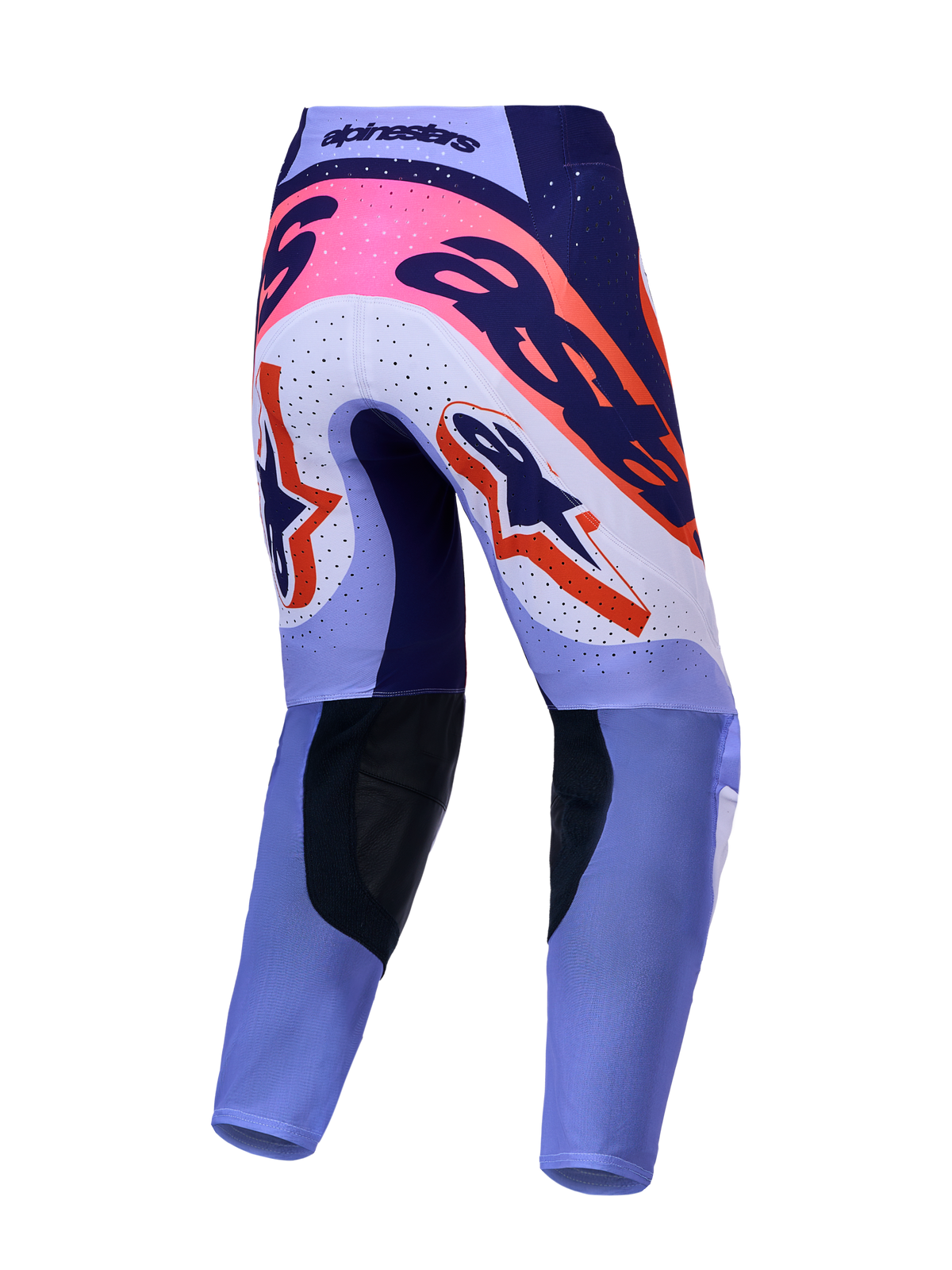 Alpinestars Supertech Dyna Motocross Pants, rear view, in light violet and deep purple with pink fluo accents.