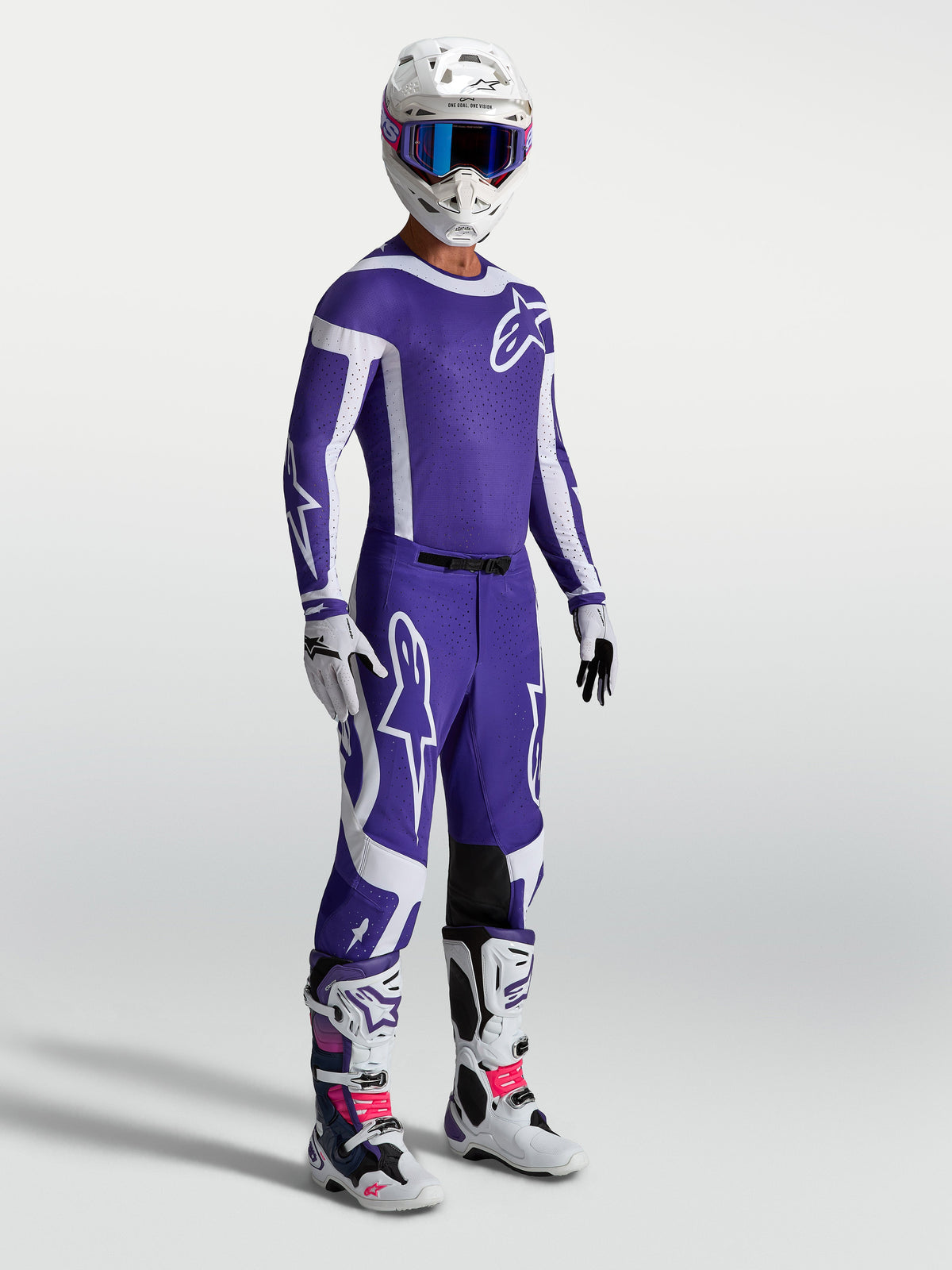 Alpinestars Pantalons Supertech Vesta, équipement de motocross professionnel, bleu profond et blanc, avec ensemble assorti