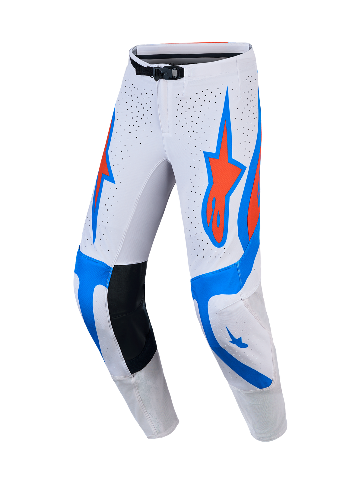 Alpinestars Supertech Vesta, pantalons de motocross pour homme, blancs, lilas clair et rouge cardinal, panneaux perforés respirants