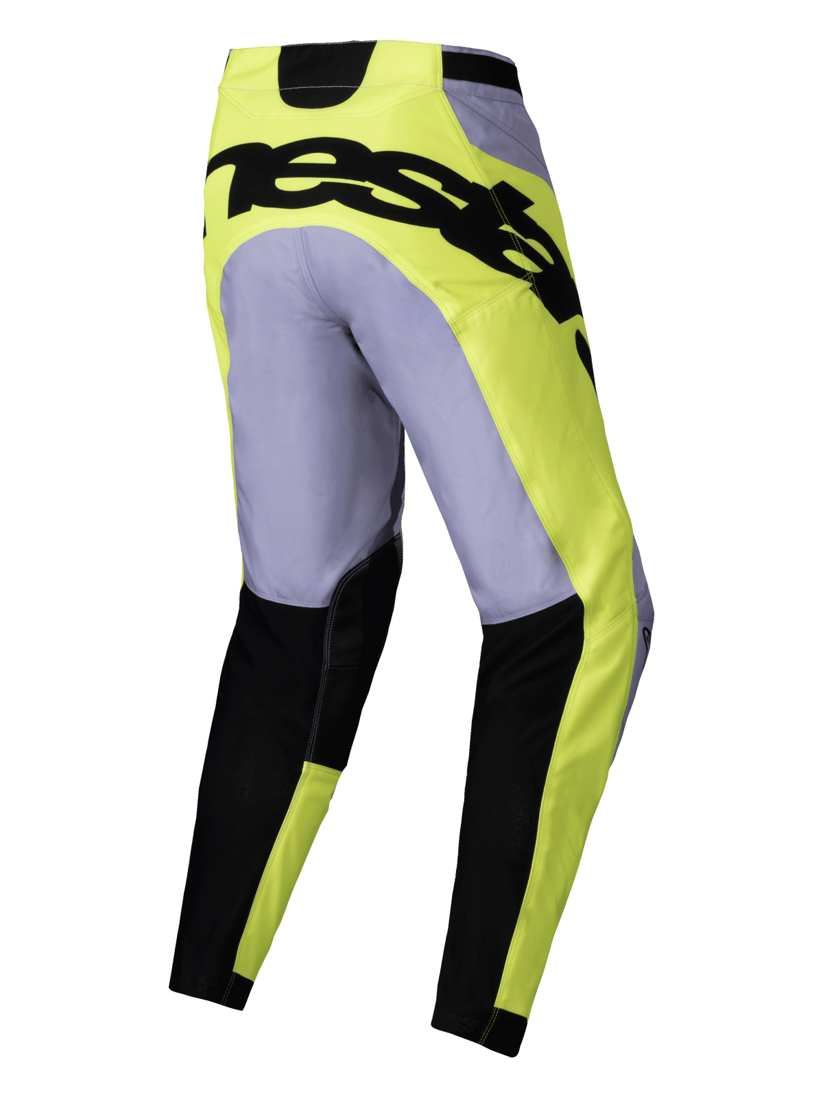 Alpinestars 2025 Racer Veil Pants, Motocross Pants, Gray and Yellow Fluo, rear view featuring bold black branding across the seat, lightweight technical design with black lower leg sections and pre-curved fit