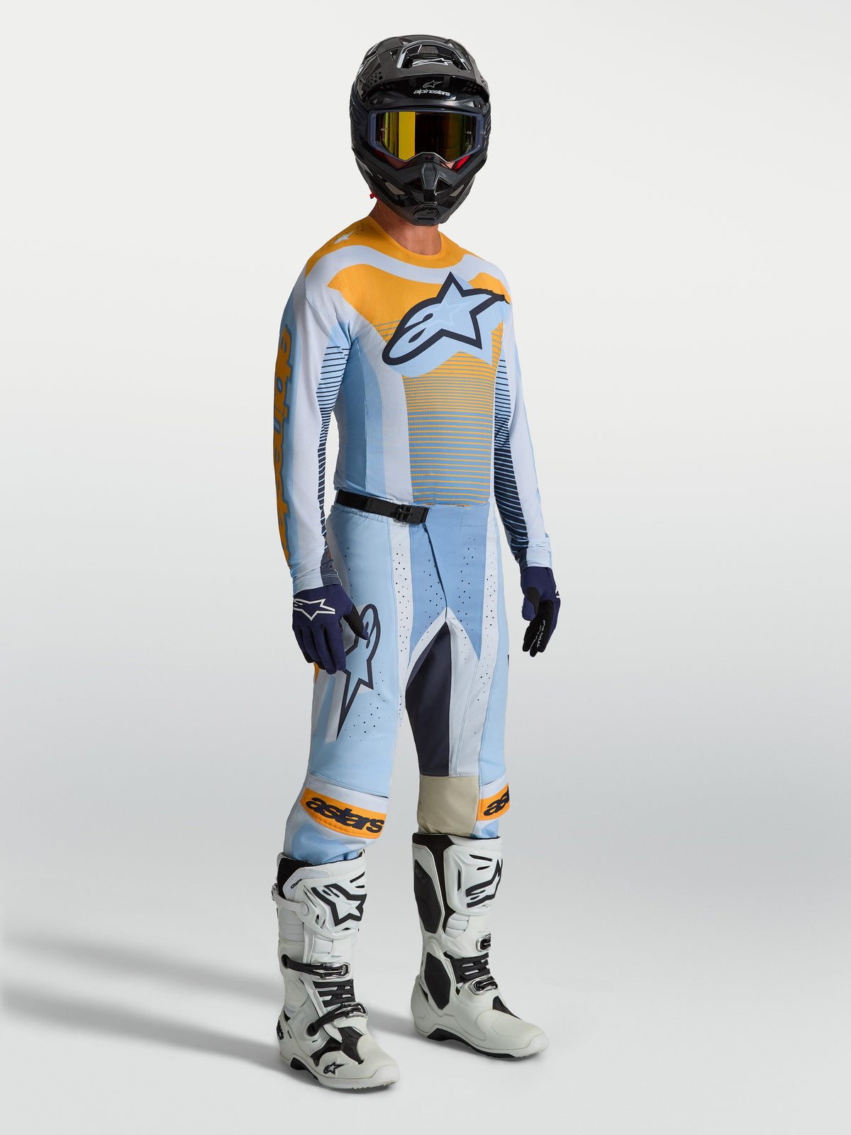 Pantalon Alpinestars Techstar Maven, motocross pour homme, bleu et orange, coupe athlétique et zones extensibles durables
