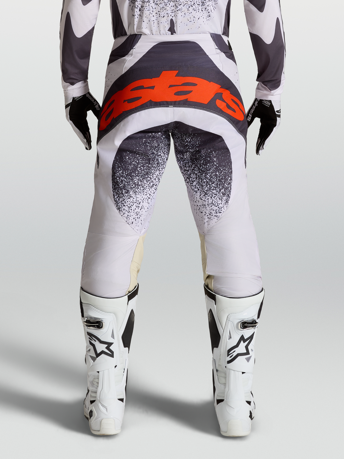 Alpinestars Techstar Swan Pants, Motocross Racing Pants for Men, Light Lilac and Dark Gray, Red logo on seat area