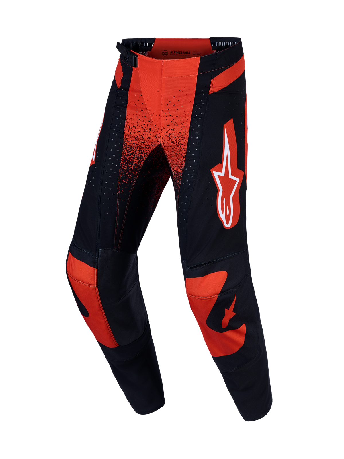 Alpinestars pantalons Techstar Swan, pantalon de motocross, rouge cardinal et noir, châssis extensible et genoux en cuir.