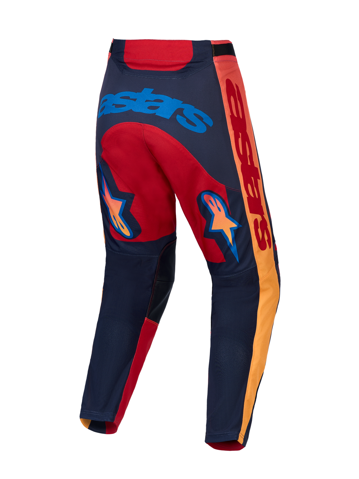 Alpinestars Racer Hunt, pantalon de motocross rouge et gris, graphismes étoilés orange, inserts en ripstop extensible