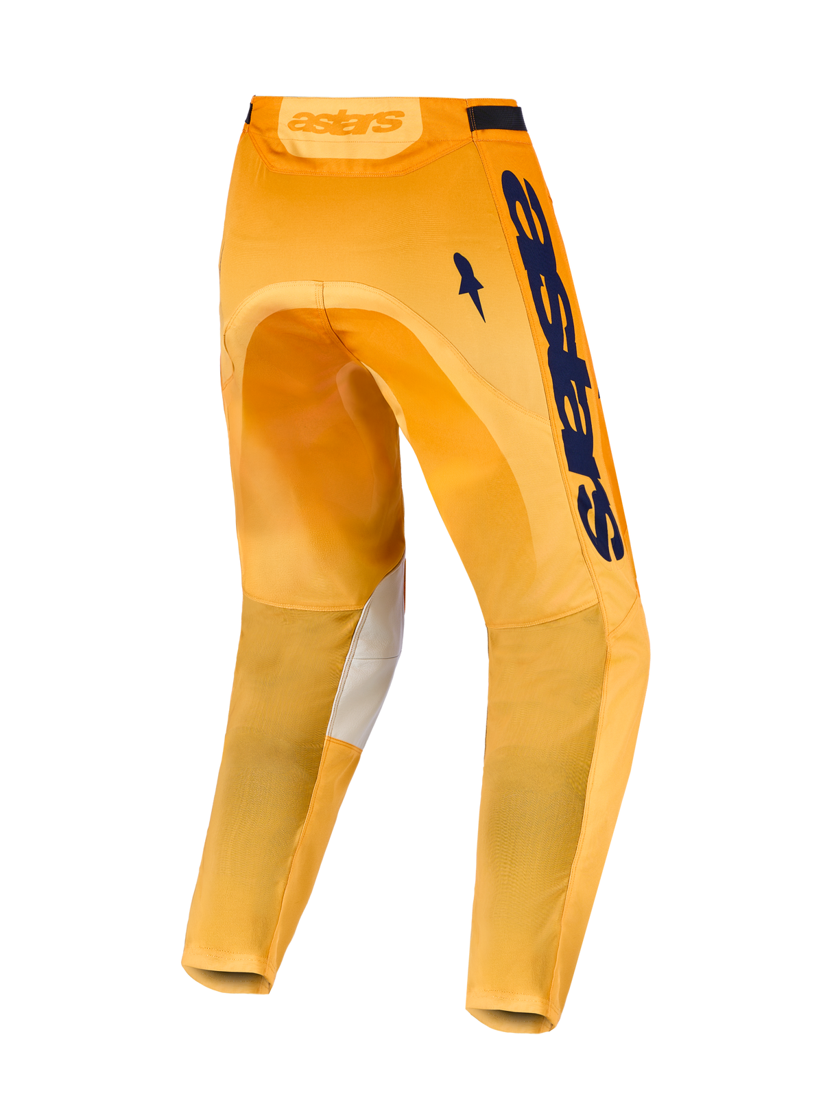 Alpinestars 2027 Racer Amber Pants, orange and navy motocross racing pants, rear view with leather inner knee panels.