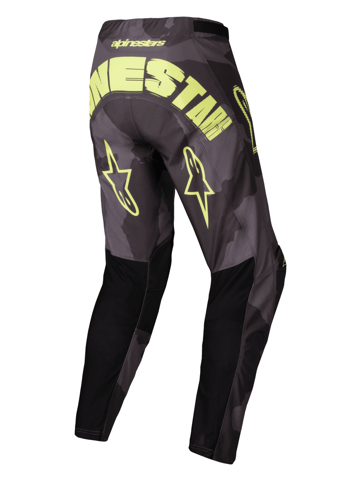 Alpinestars 2025 Racer Hollow Hose, Motocross Offroad-Hose, Dunkelgrau und Gelb Fluo, Rückansicht mit großem Branding und Stern-Logos