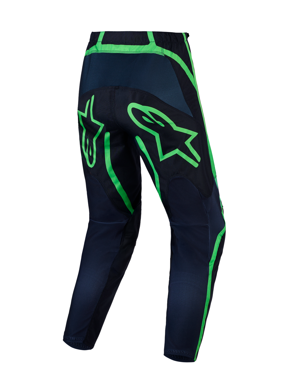 Alpinestars Fluid Apex V2, pantalons de motocross pour homme, noirs et verts fluo, poly-tissu 600D durable, vue de dos