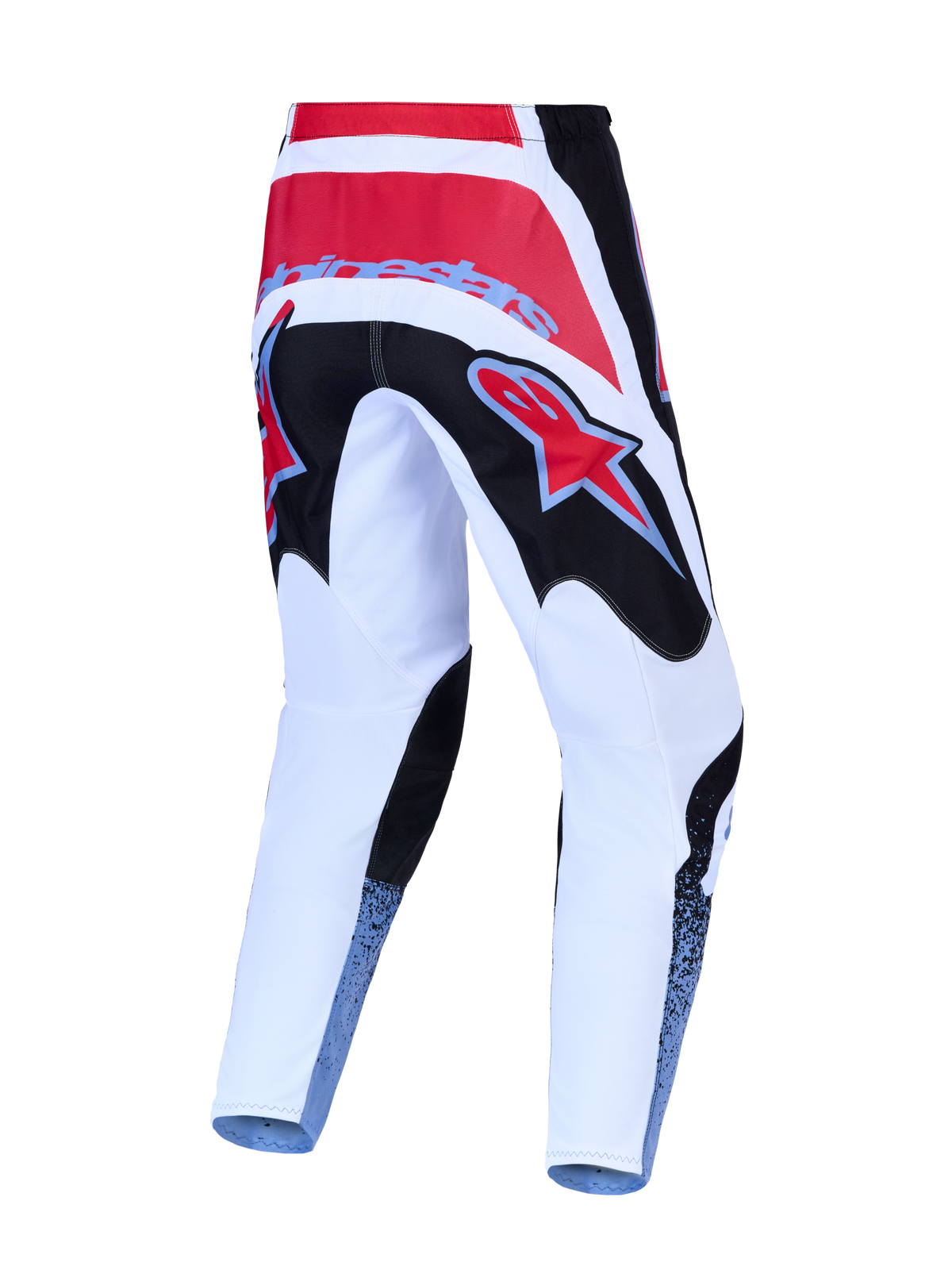 Alpinestars Fluid Drag 2027, pantalon de motocross, vue de dos, rouge, blanc et noir, en poly-tissu 600D durable