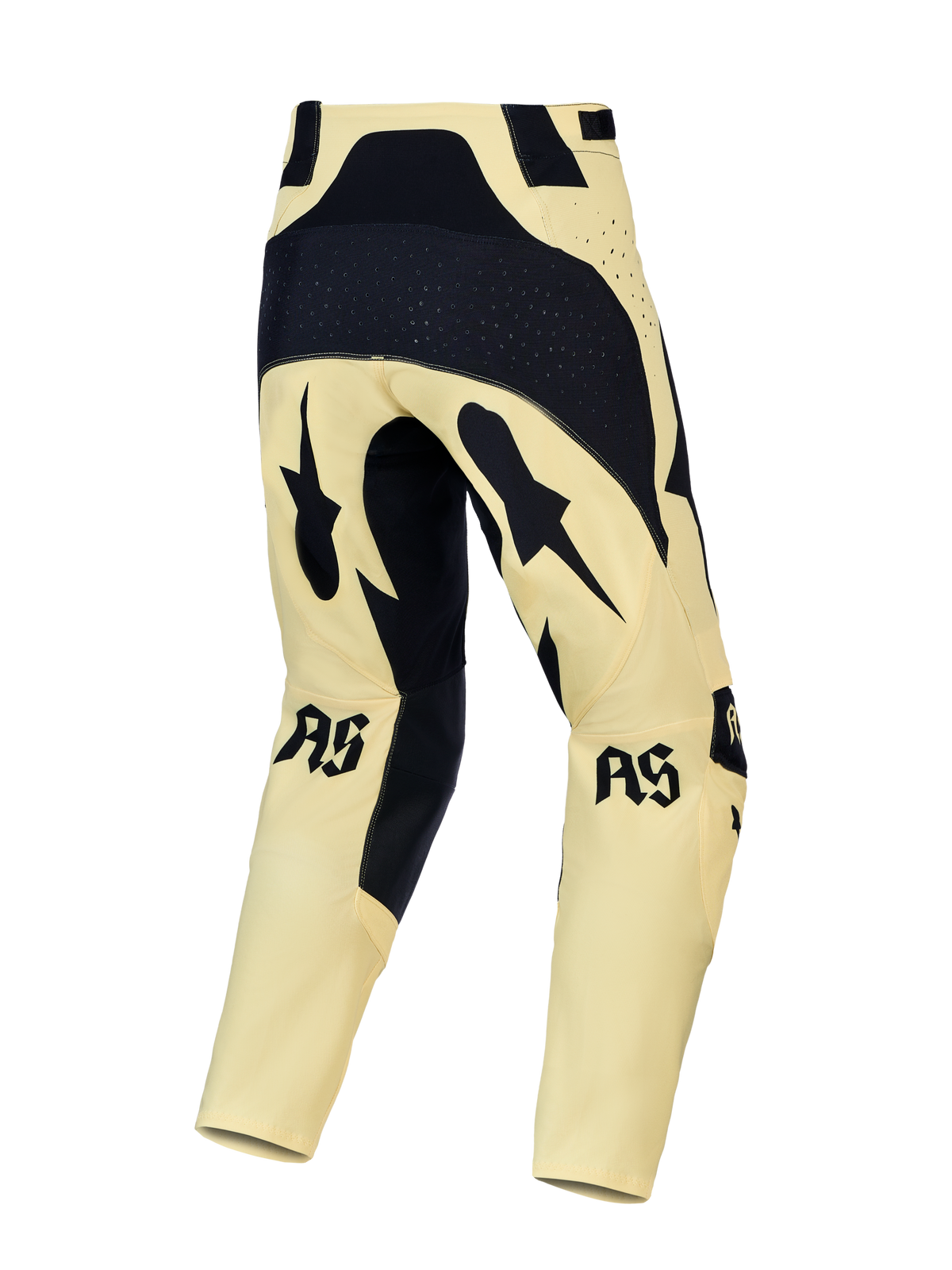 Alpinestars Techstar Atrox, pantalon de motocross jaune et noir, vue de dos avec perforations au laser et siège renforcé