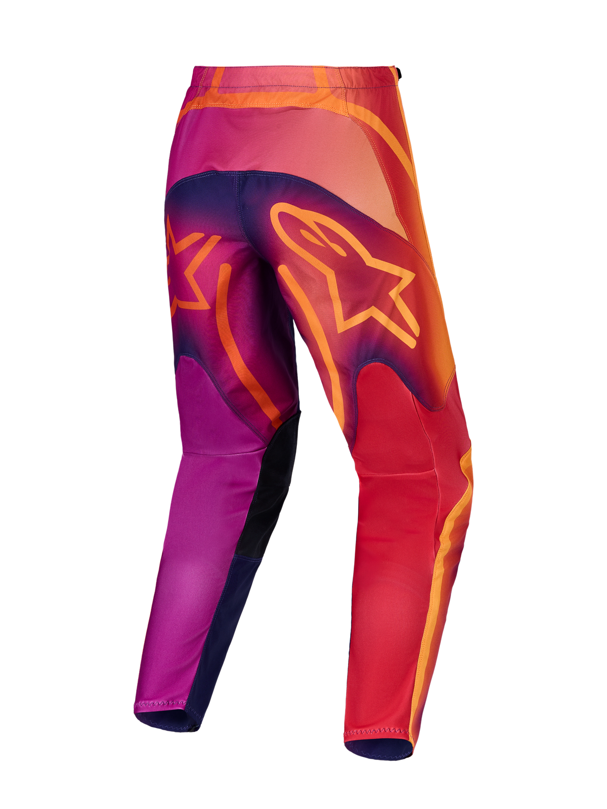 Pantalon Fluid Kepler Alpinestars, motocross pour homme, vue de dos, violet et orange, poly-tissu 600D et coupe sport.