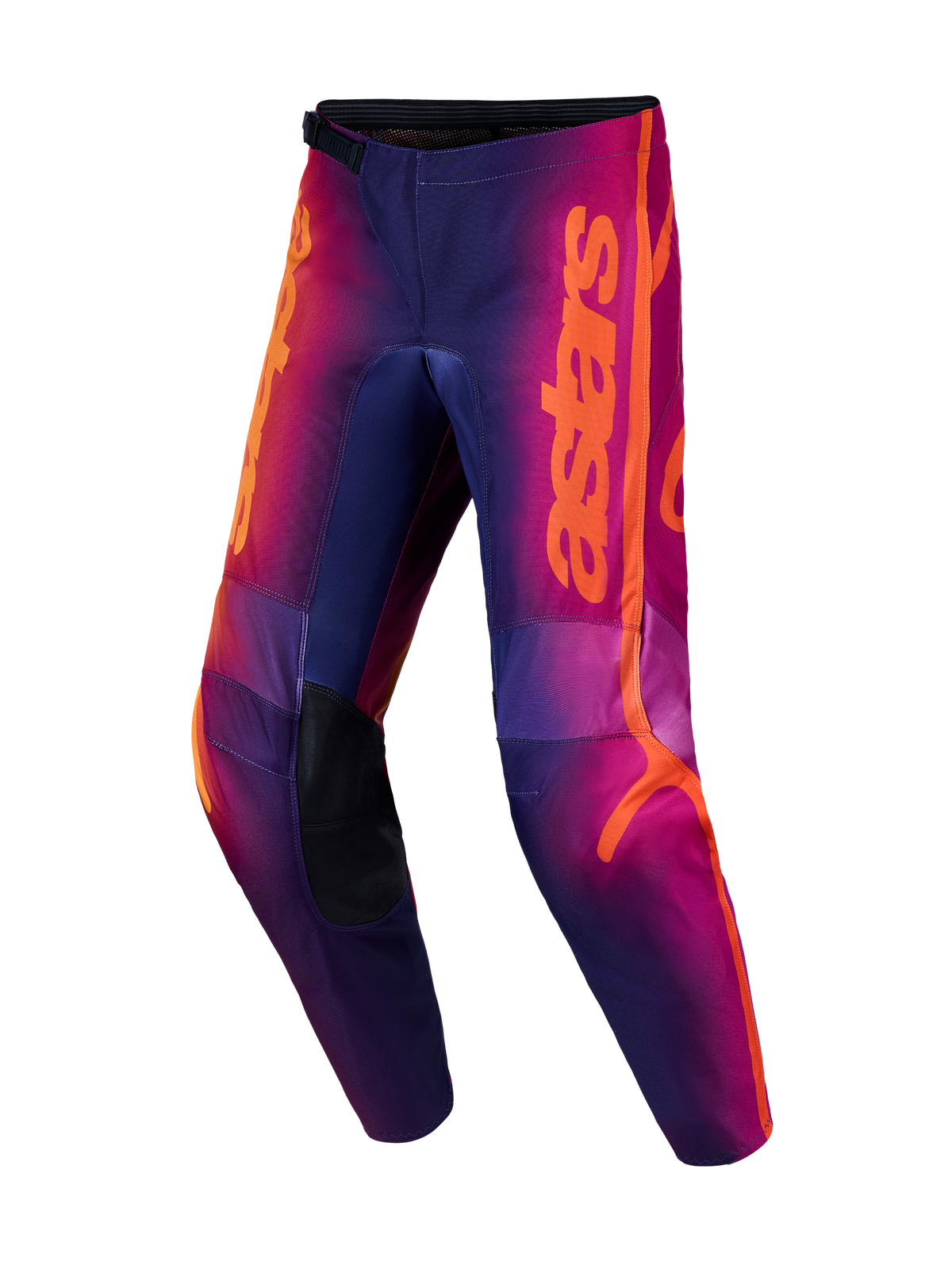 Pantalon Alpinestars Fluid Kepler, pantalon de motocross violet et orange, genoux renforcés et coupe ergonomique 3D
