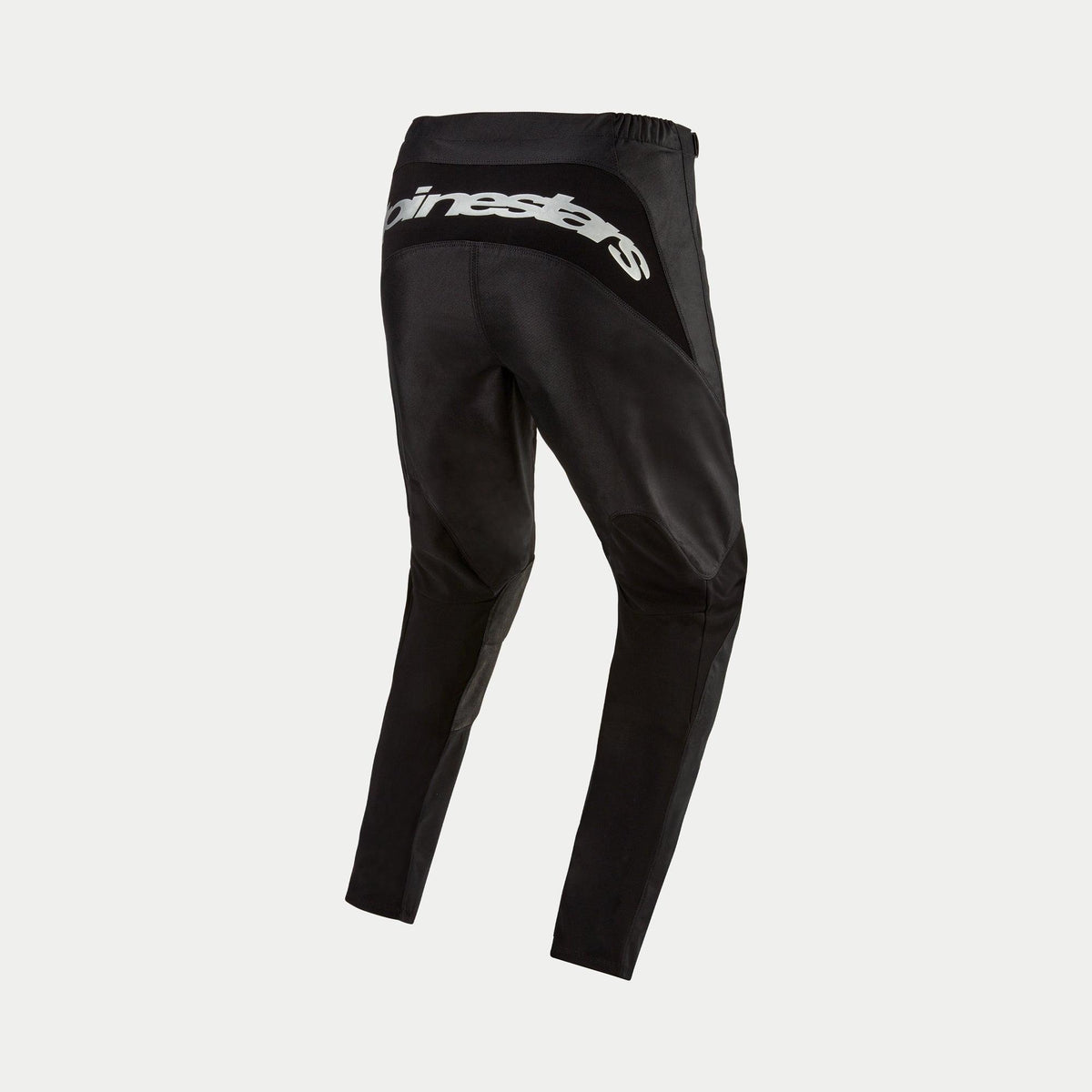 Alpinestars 2024 Fluid Graphite Hose, Motocross-Hose, Schwarz und Silber, Rückansicht mit silbernem Alpinestars-Logo auf dem hinteren Joch, sportliches Design mit verstärkten Einsätzen, strapazierfähiges Poly-Gewebe für Offroad-Rennsport
